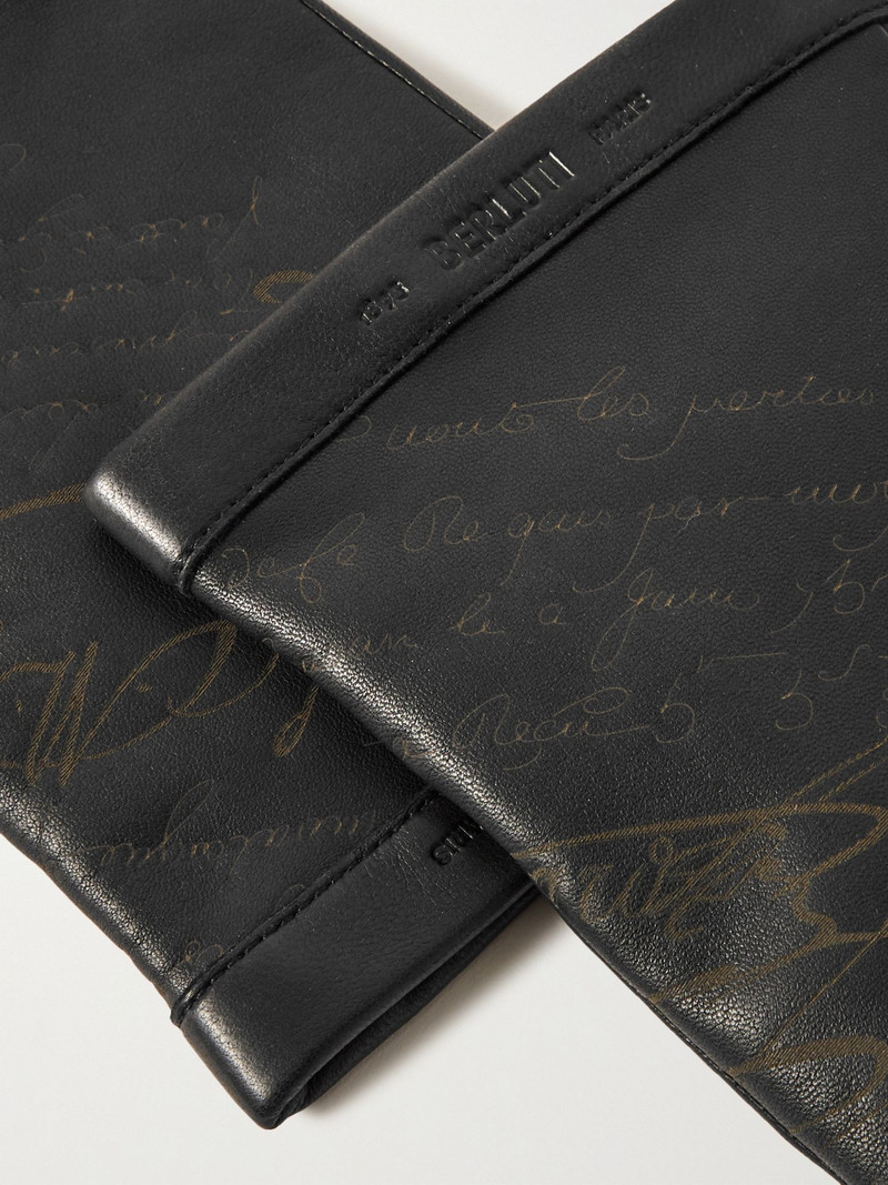 Berluti Scritto Leather Gloves Black outlook