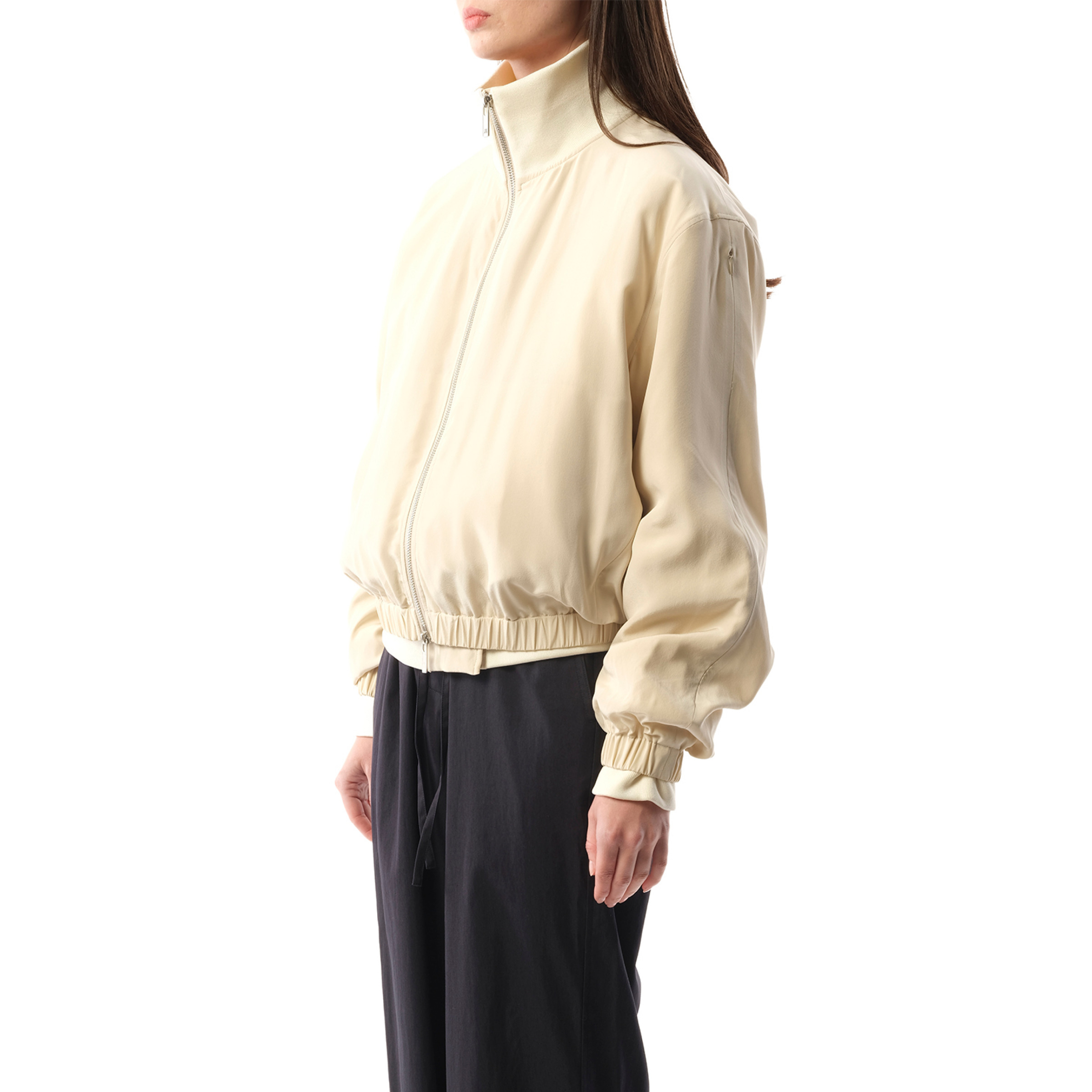 Silk Zip Bomber Jacket in Oat - 5