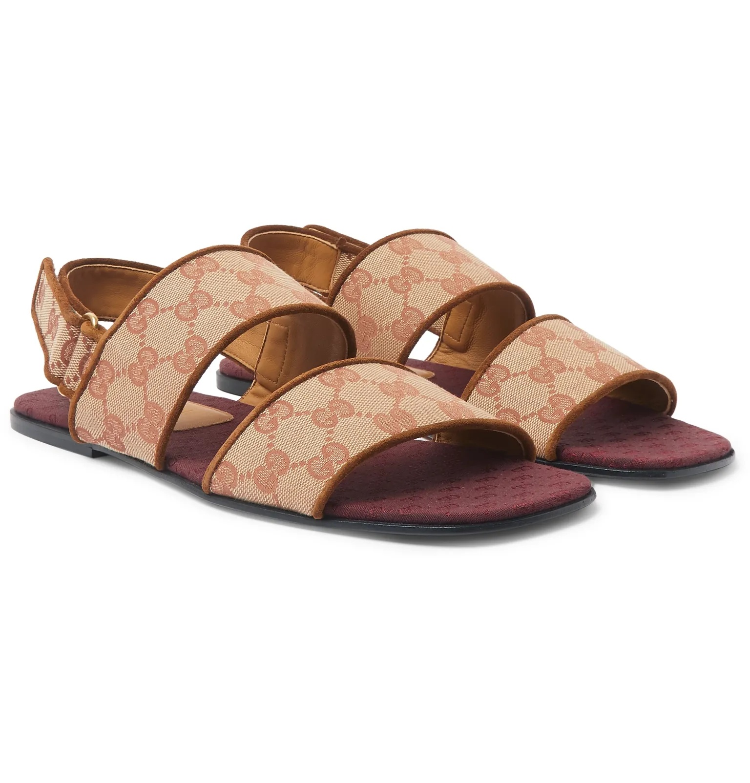 Suede-Trimmed Monogrammed Canvas Sandals - 2