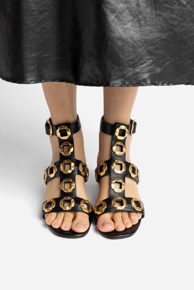 Larroudé Milan Gladiator Block Sandal In Black Leather outlook