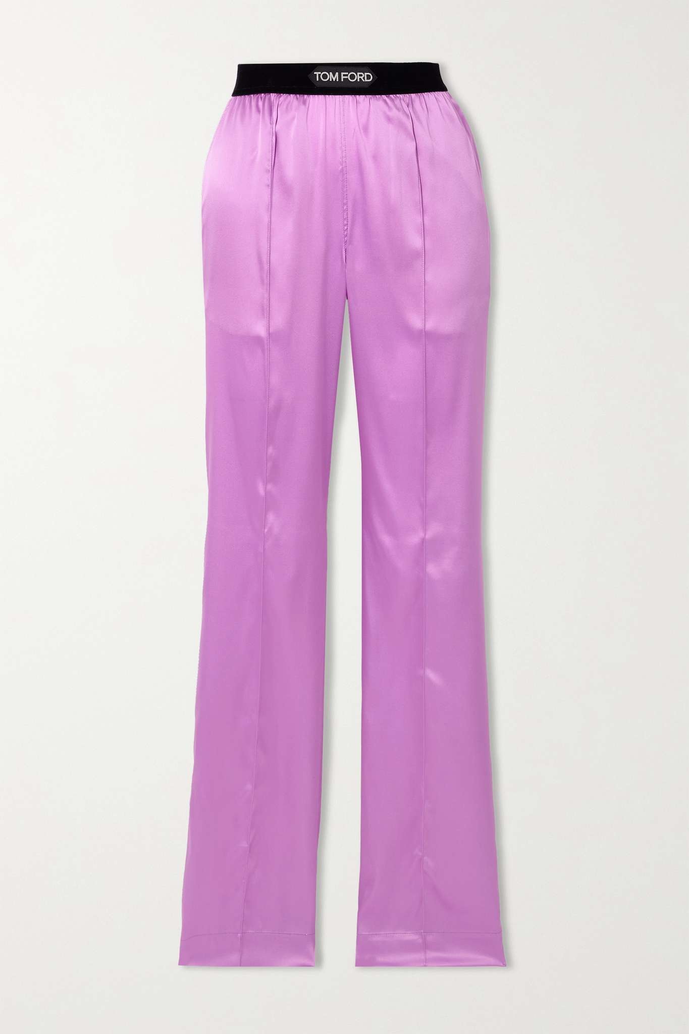 Jacquard-trimmed stretch-silk satin wide-leg pants - 1