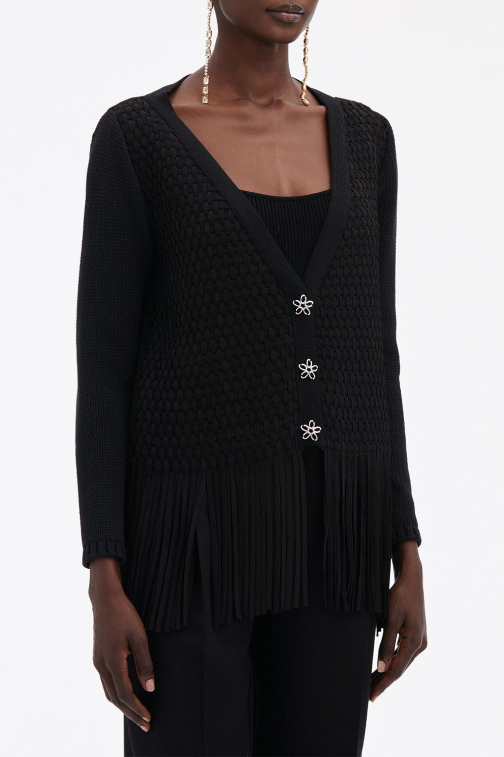 VNeck Lattice Embroidered Cardigan - 4