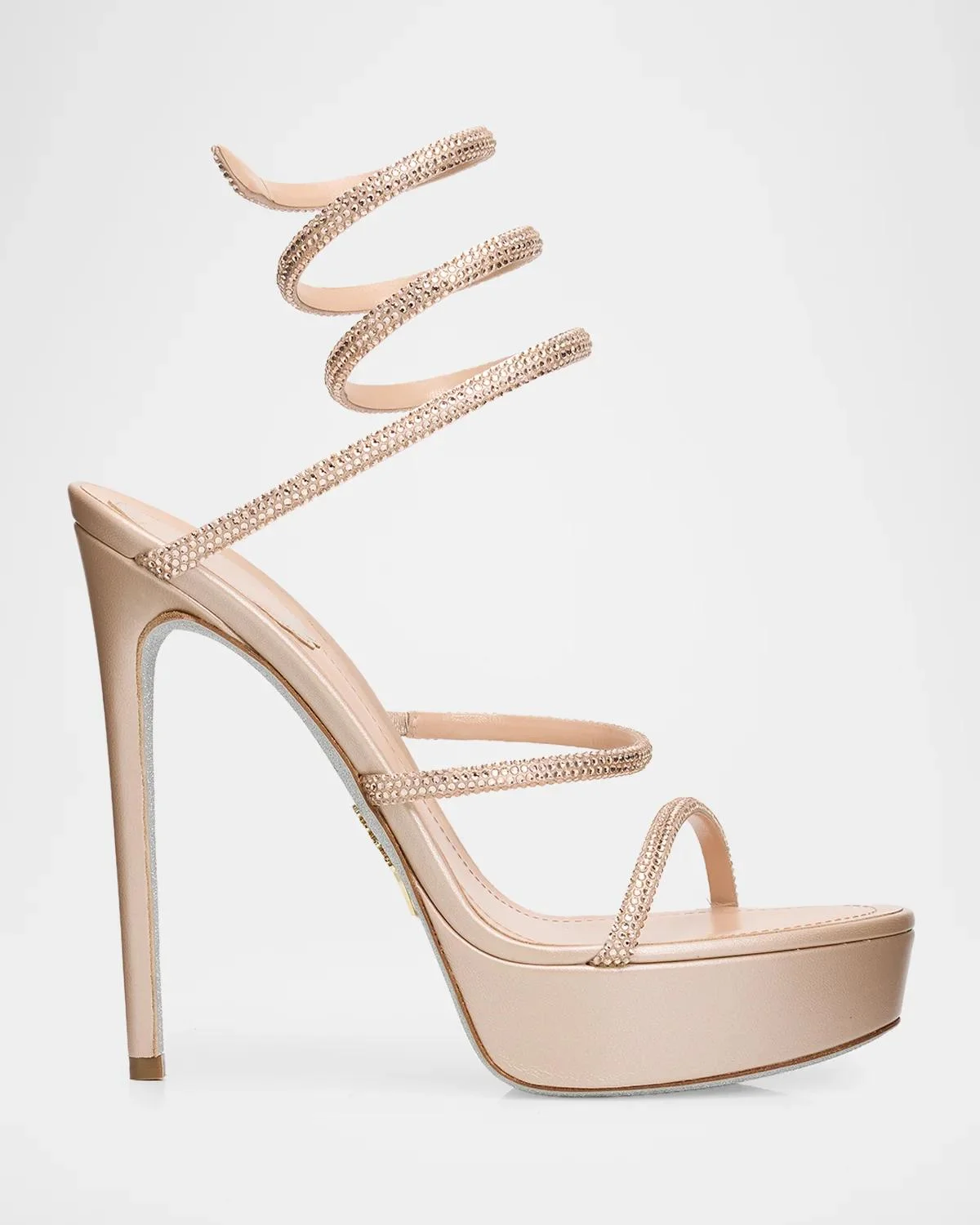 130mm Embellished Satin Platform Snake-Wrap Sandals - 1