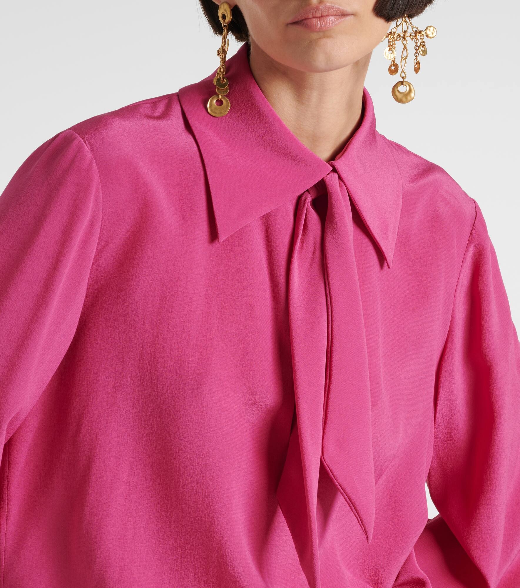 Tie-neck silk crêpe de chine blouse - 5