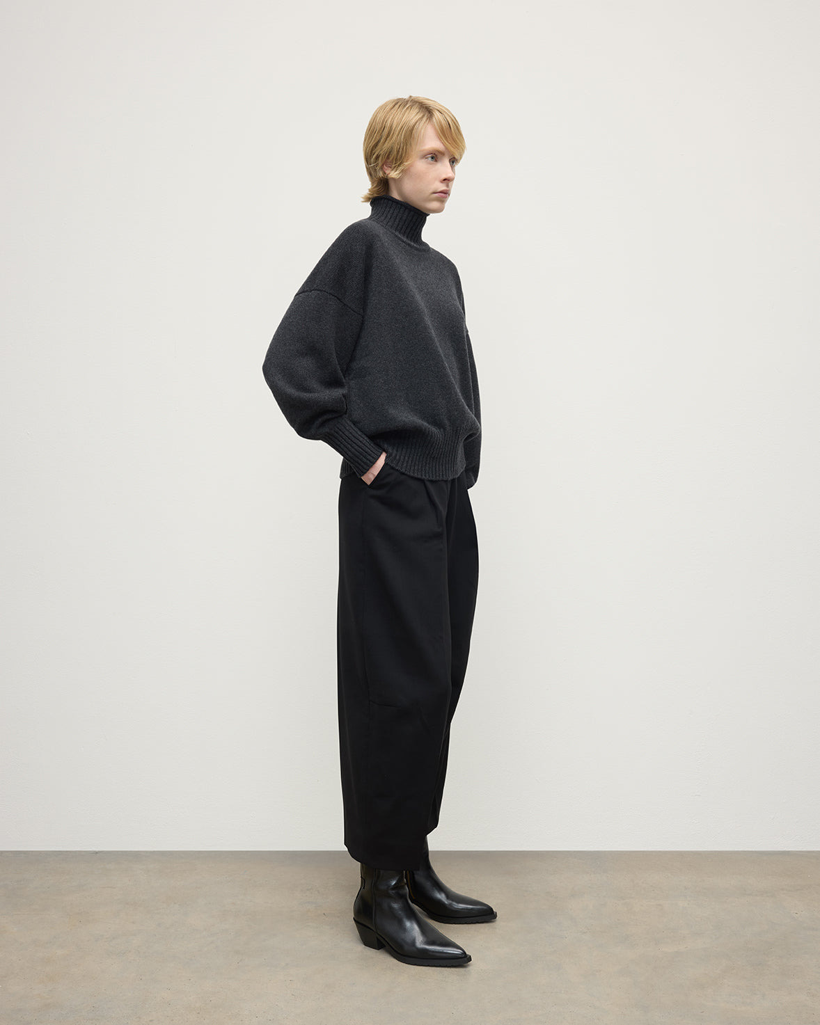 High Neck Grey Cashmere Jumper - 3