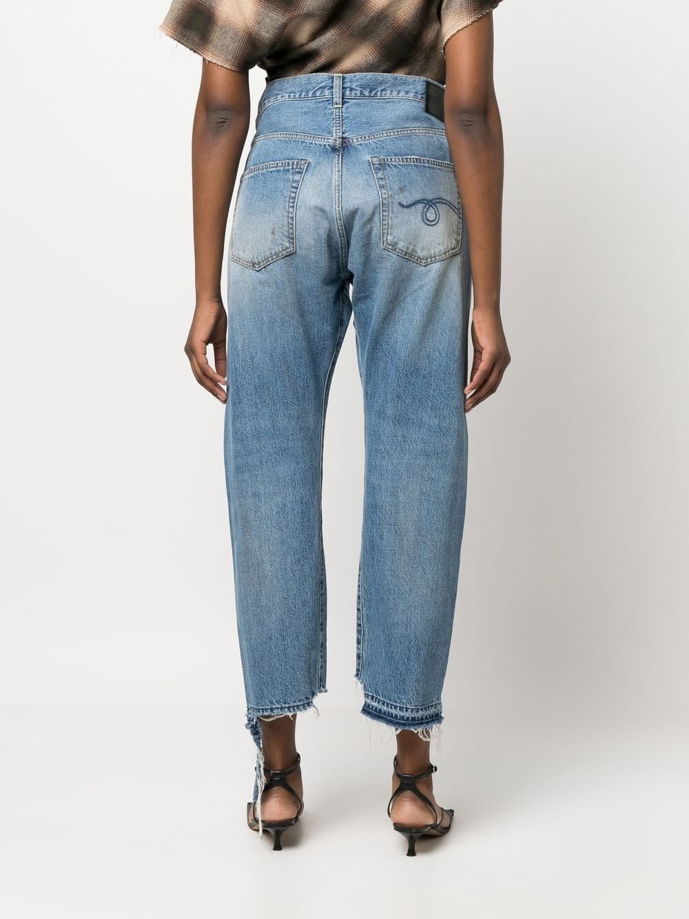 off-centre distressed denim trousers - 4