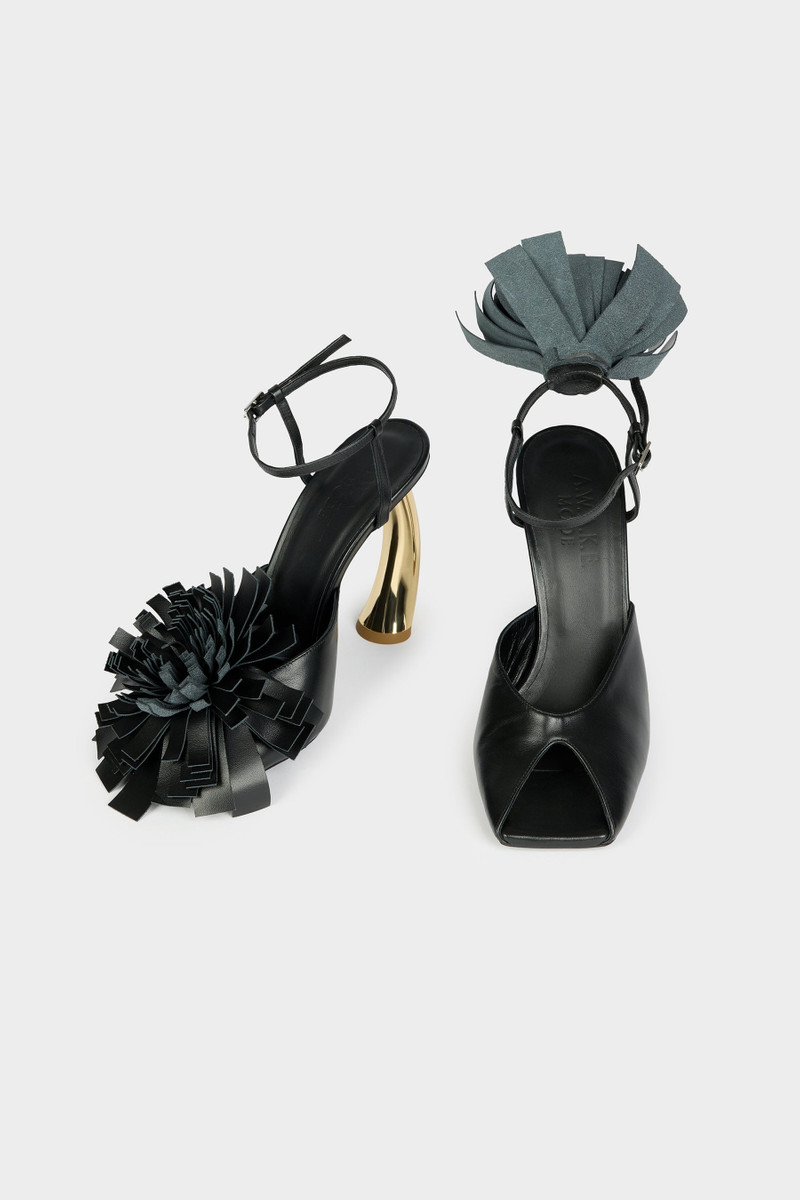 JUSTINE HIGH HEEL SHOES WITH POM-POMS BLACK SILVER GOLD 3