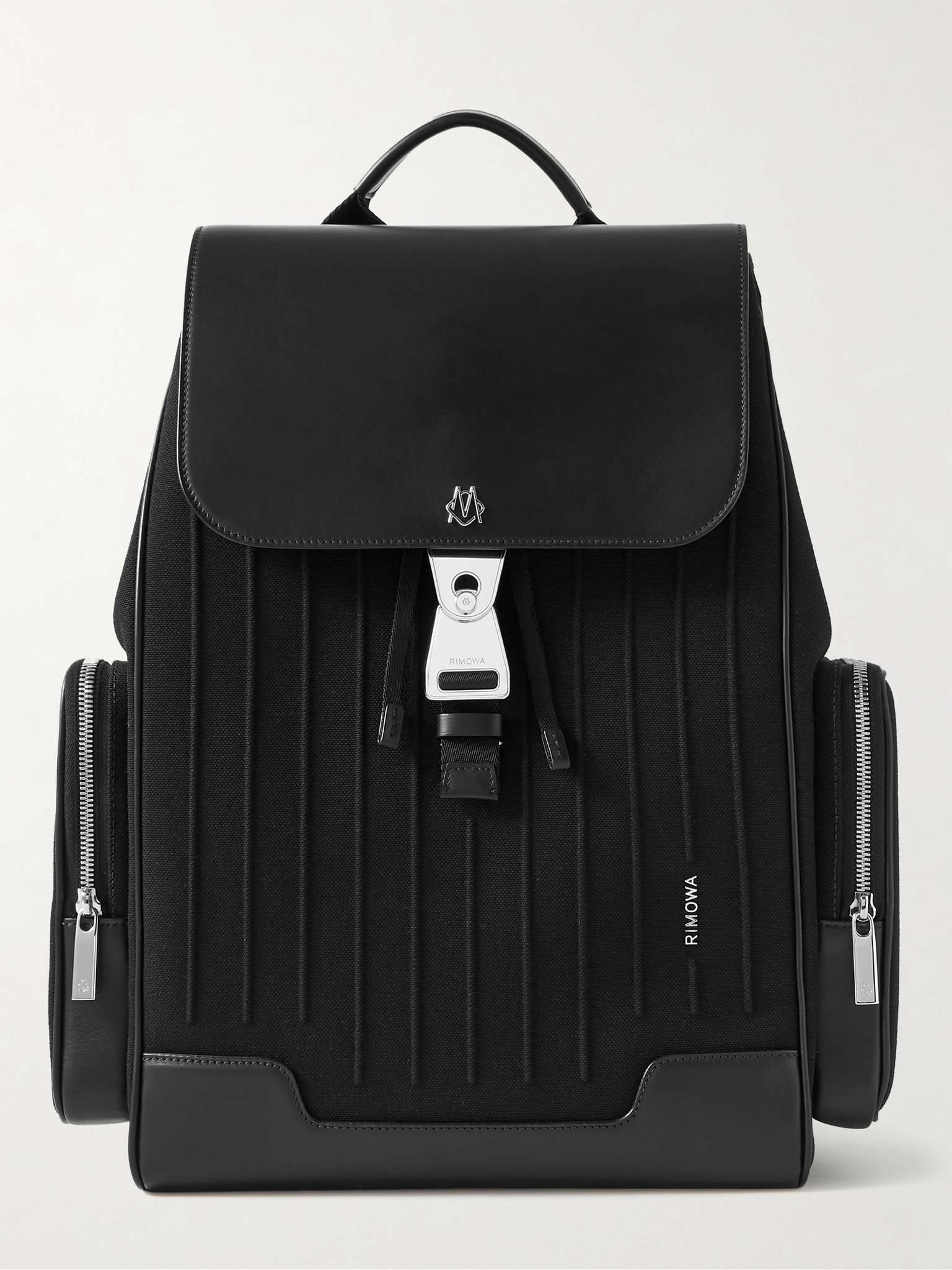 Leather-Trimmed Canvas Backpack - 1