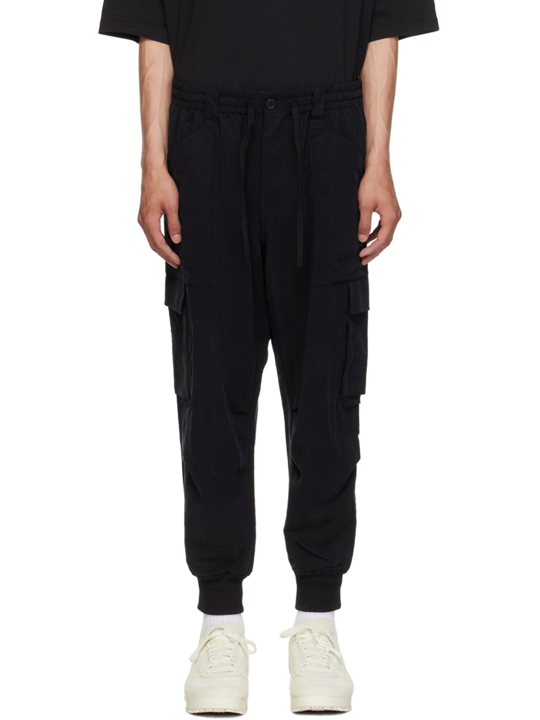 Black Utility Cuffed Cargo Pants - 1