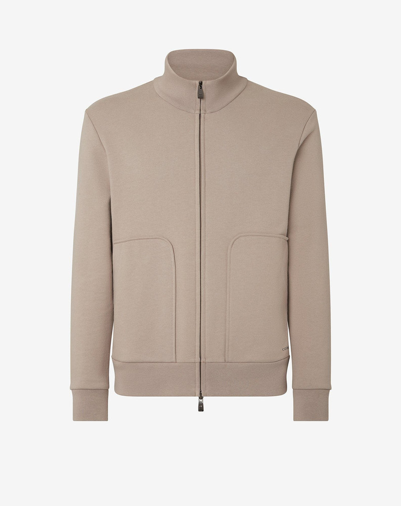 Beige cotton blend full-zip sweatshirt 1
