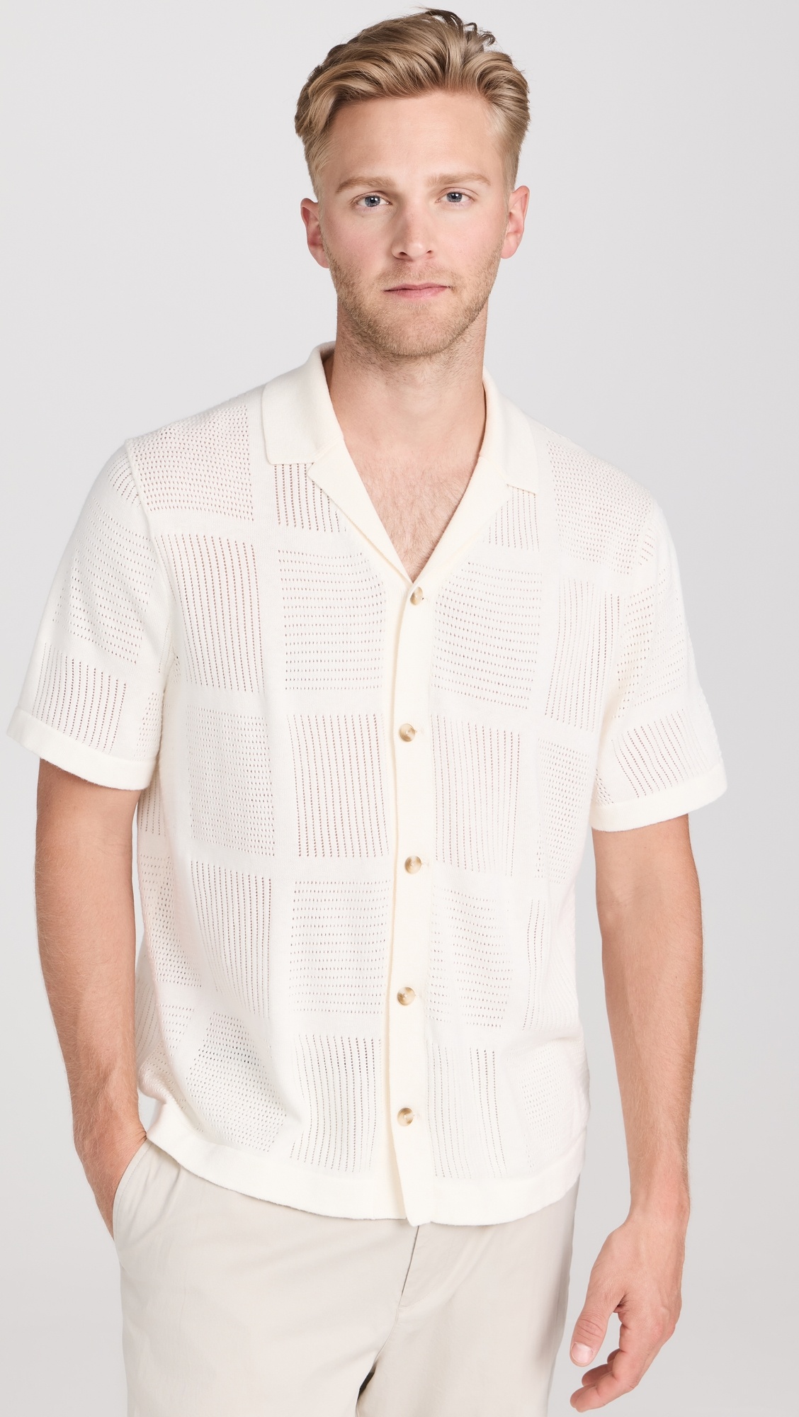 Patchwork Pointelle Button Down Sweater - 6
