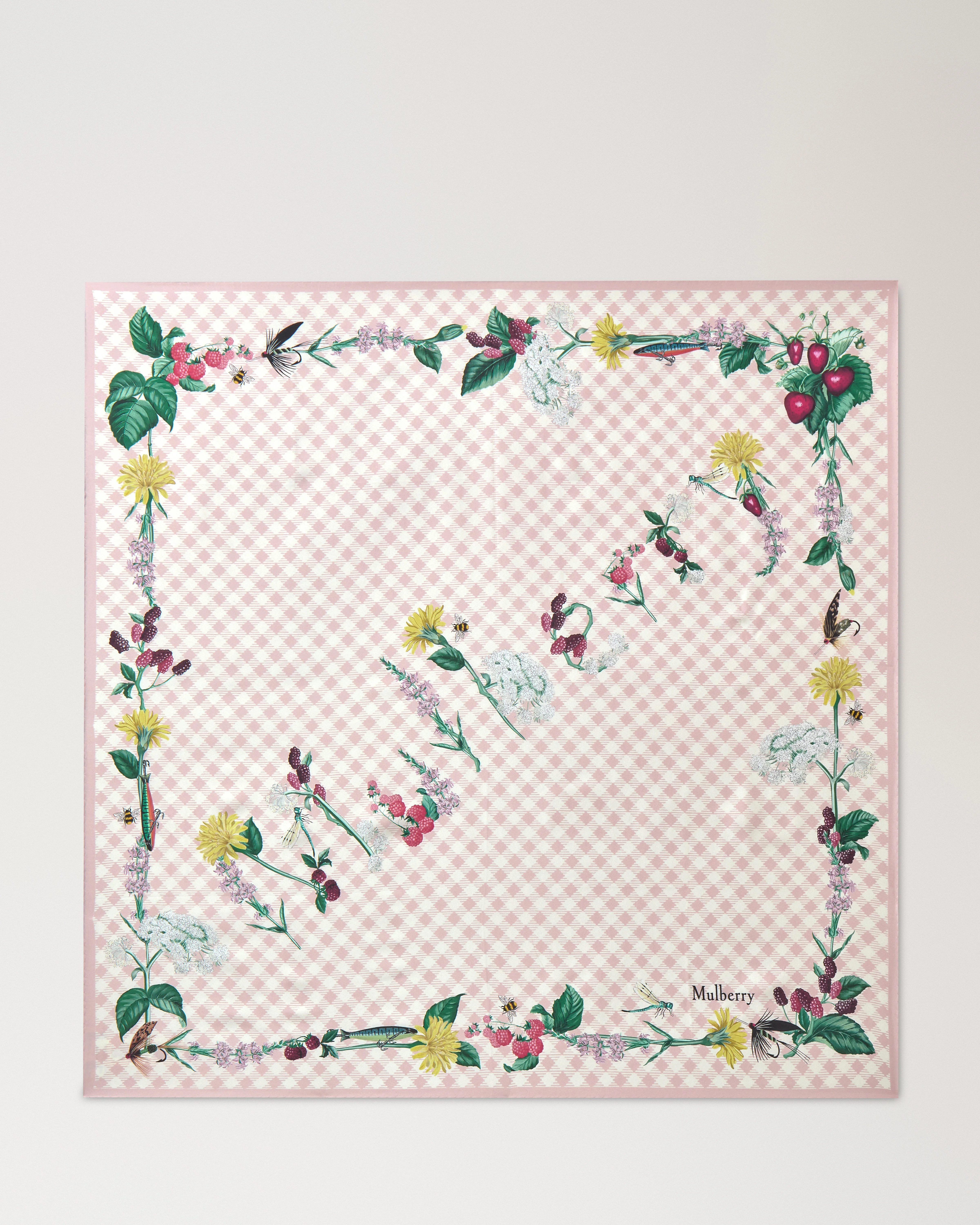 Large Square Scarf - Riverside Floral Blossom Pink Silk Twill - 1