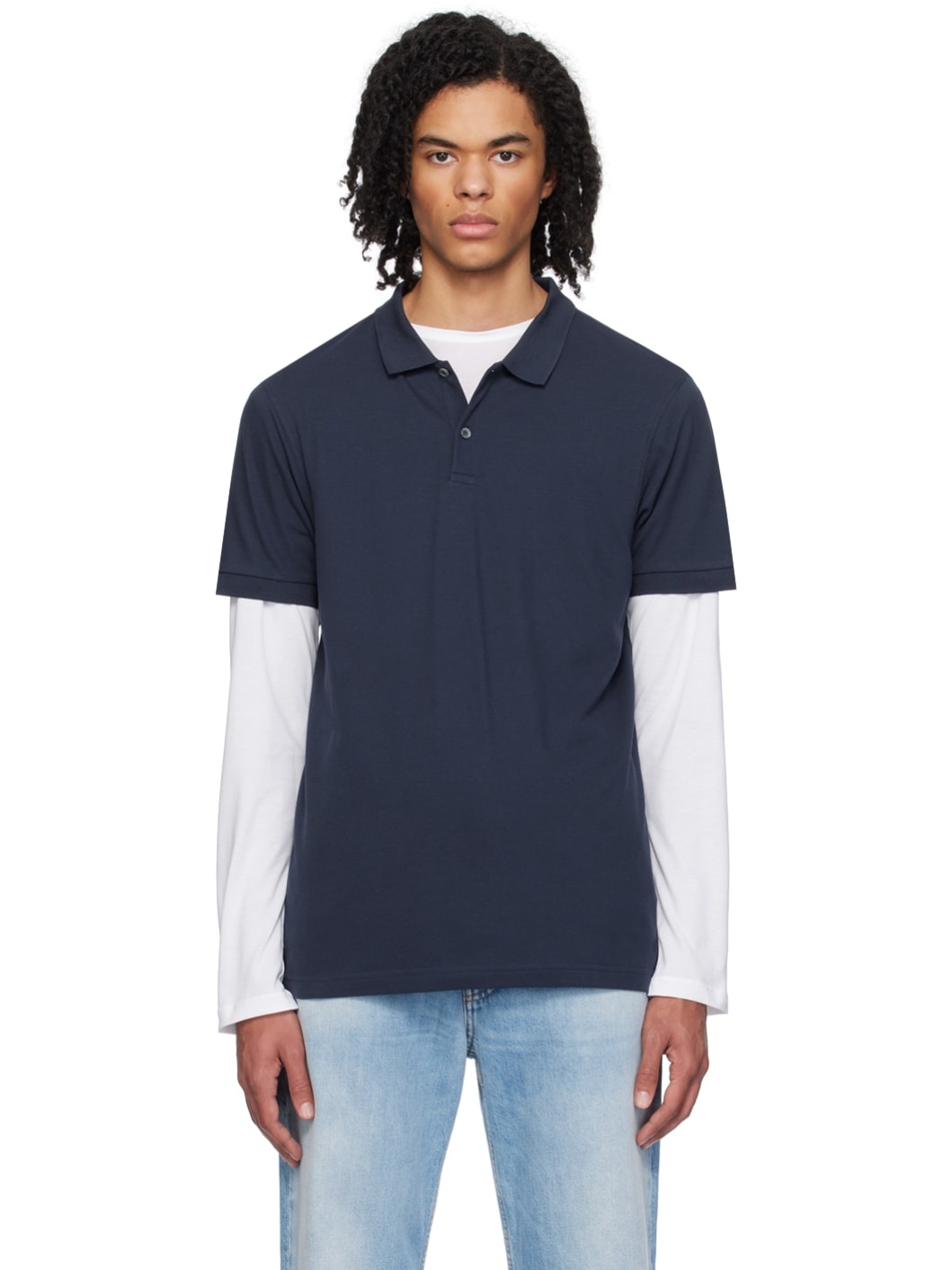 Navy Two-Button Polo - 1