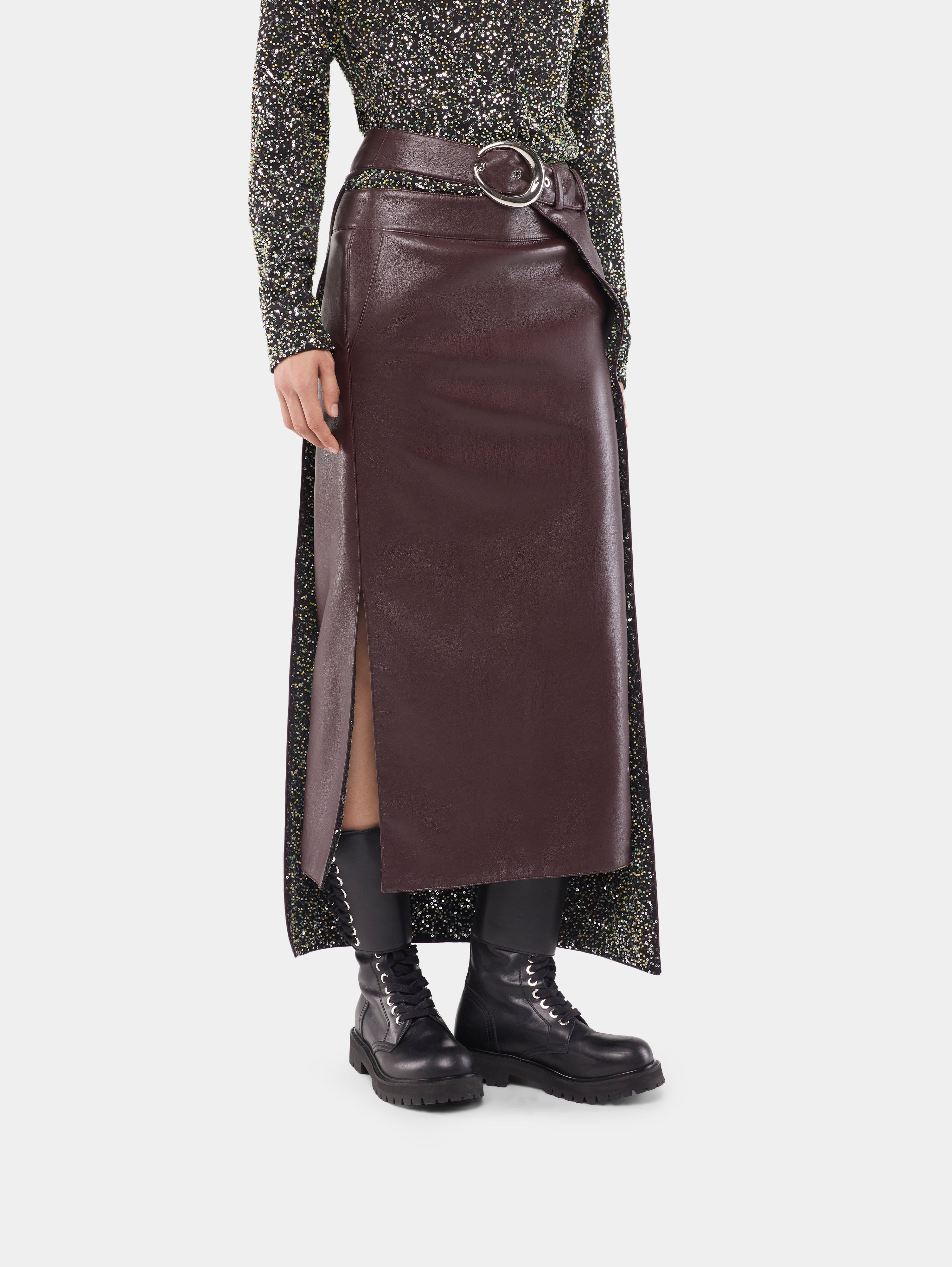 DOUBLE LAYER MIDI SKIRT IN FAKE LEATHER - 5