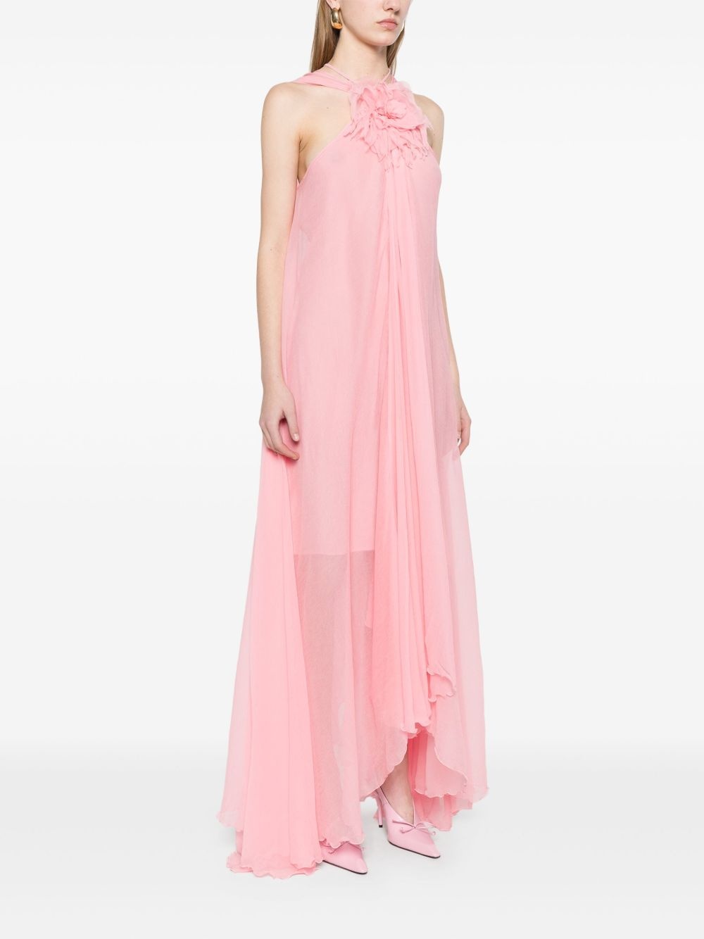 floral-appliqué silk maxi dress - 3