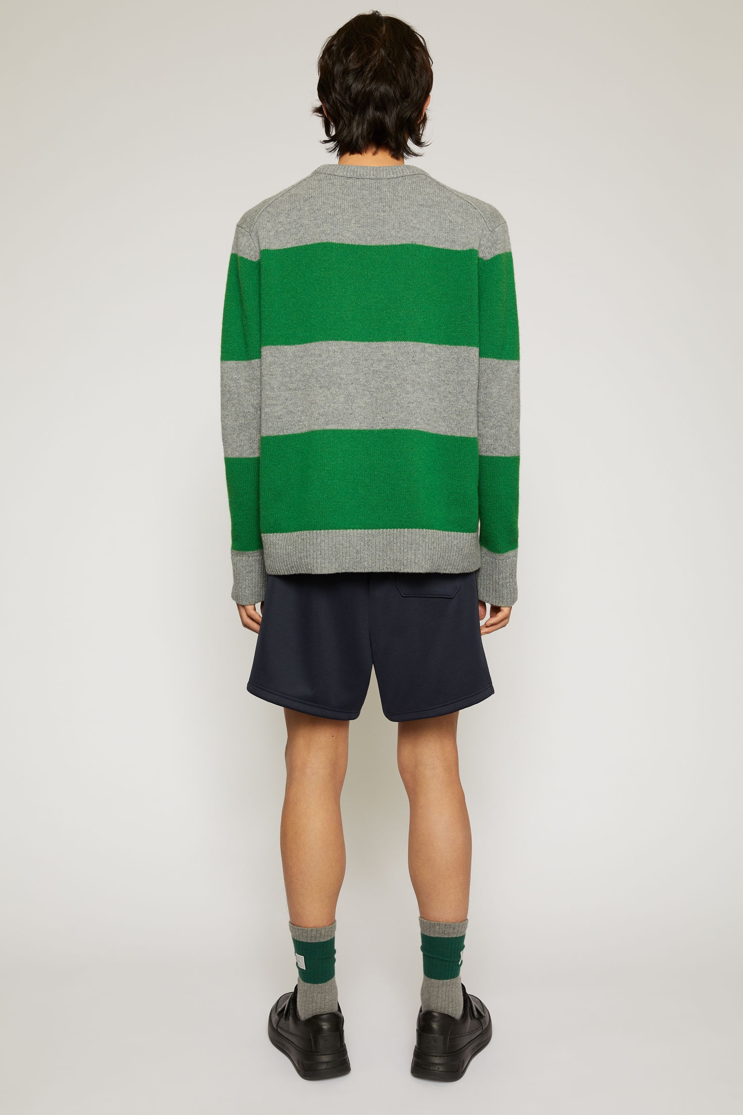 Block stripe sweater grey melange/deep green - 3