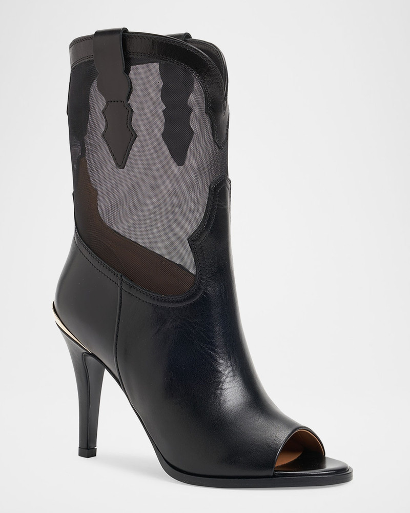 PARTLOW Bianca Leather Mesh Peep-Toe Booties outlook