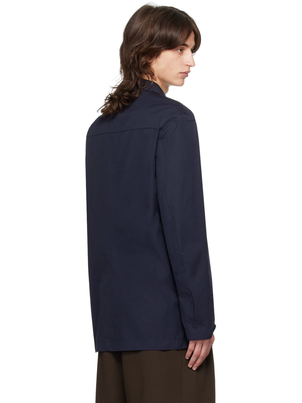 Navy Cotton Poplin Blazer - 3