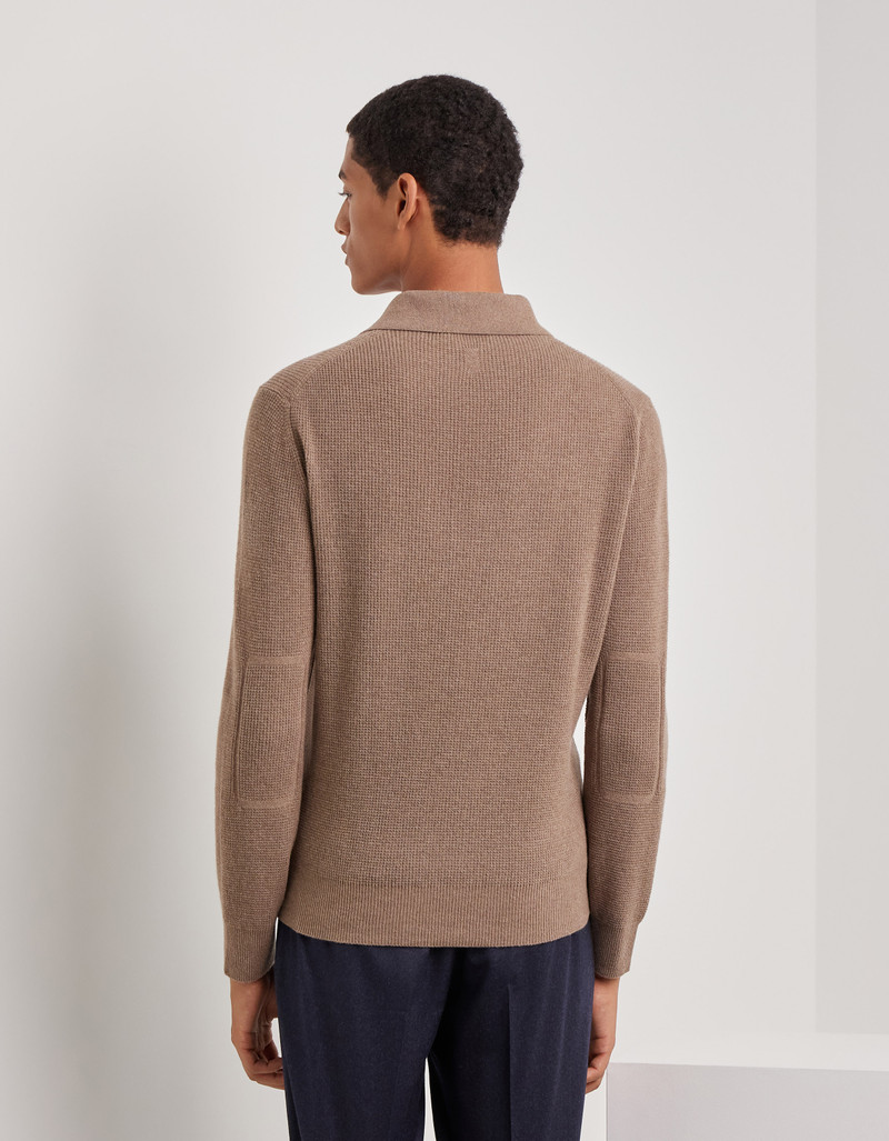 TAUPE WOOL AND CASHMERE POLO SHIRT WITH LAMBSKIN DETAILS 4