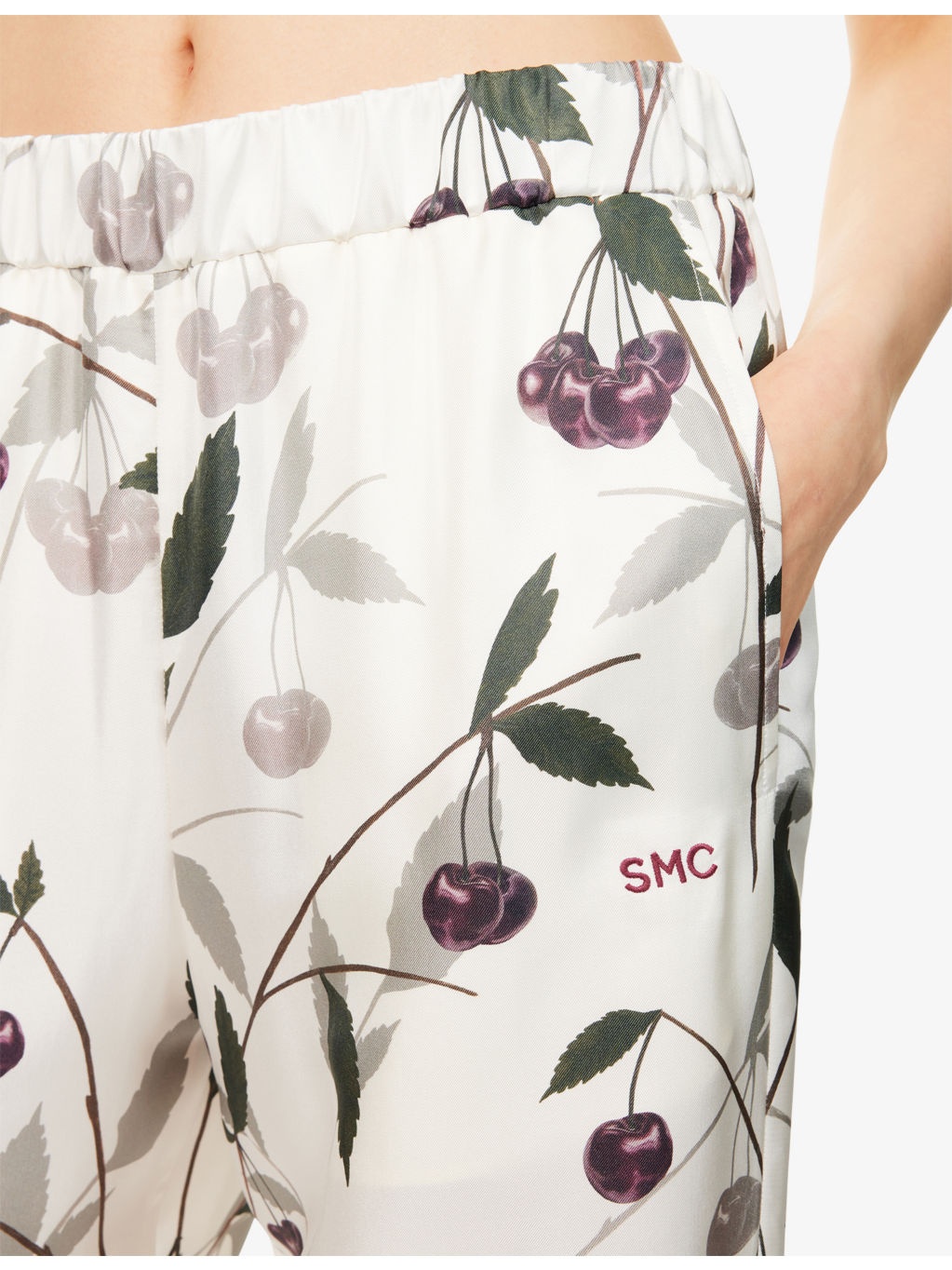 Cherry-Print Wide-Leg Silk Trousers - 5