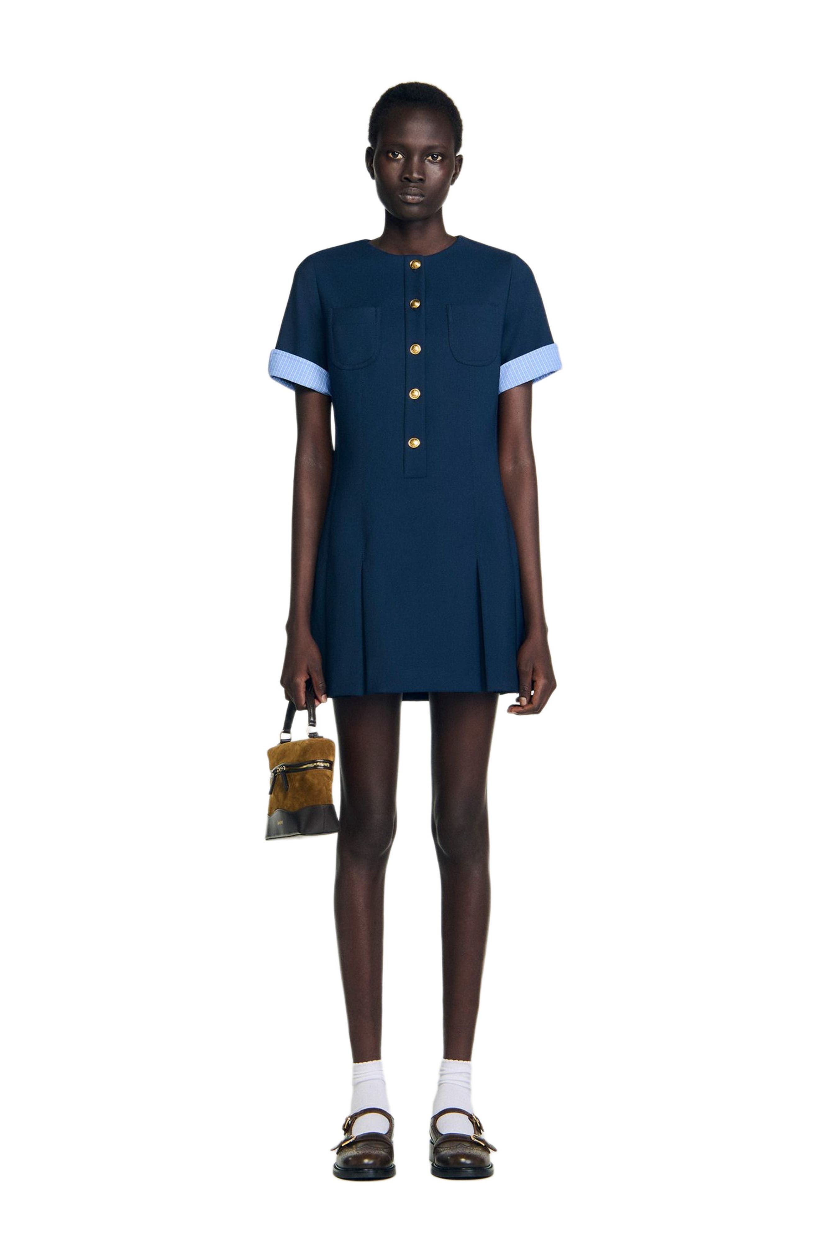 SANDRO Short pleated dress in Navy Blue at Nordstrom - 6