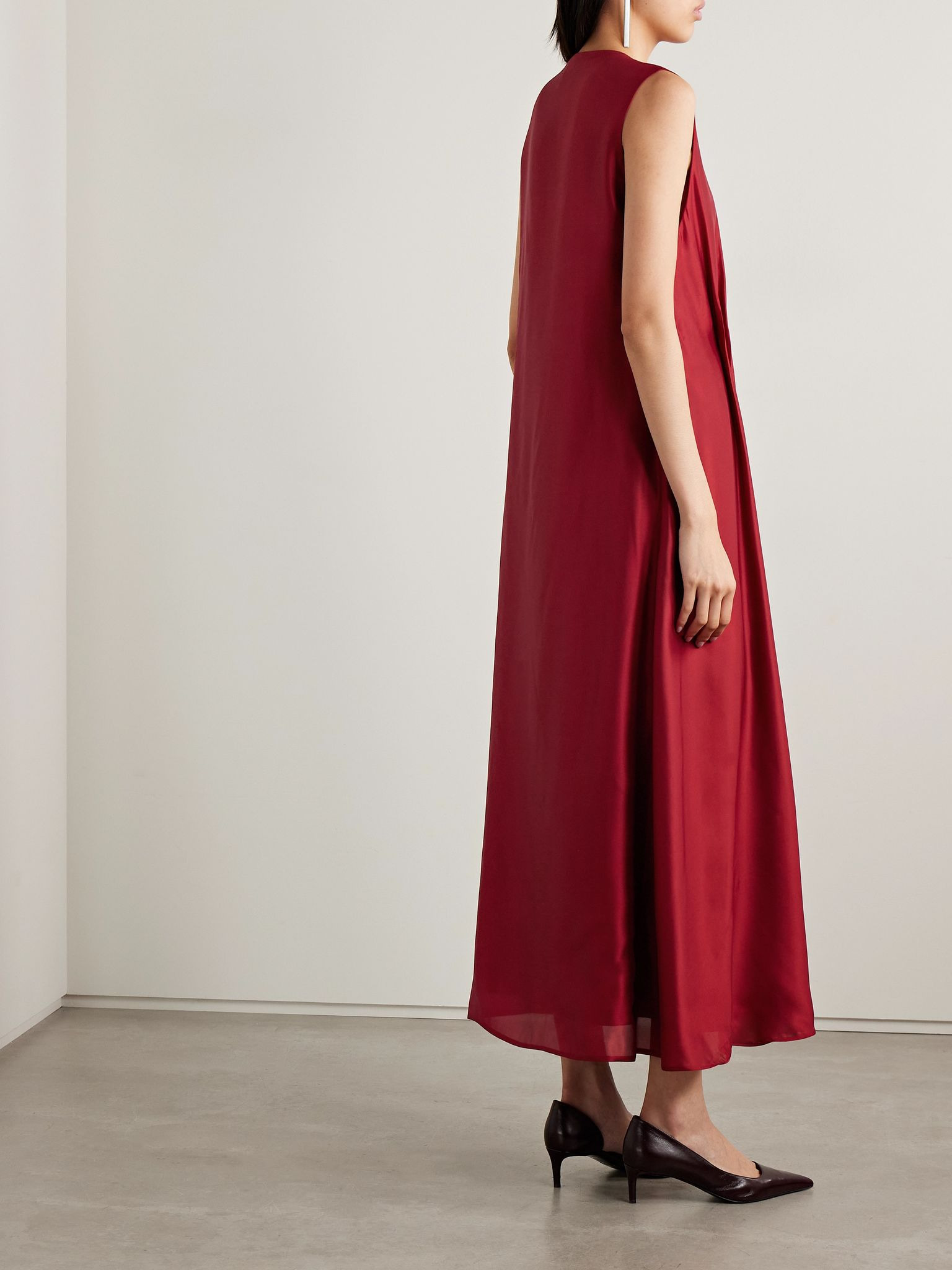 Syd pleated satin-twill midi dress Red - 3