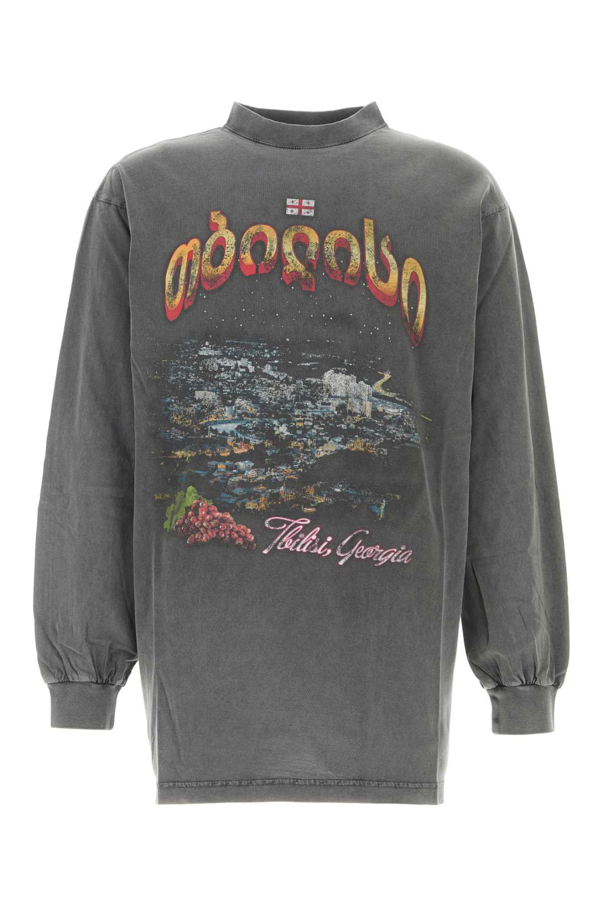 Balenciaga Men Charcoal Cotton Oversize Tbilisi T-Shirt - 1