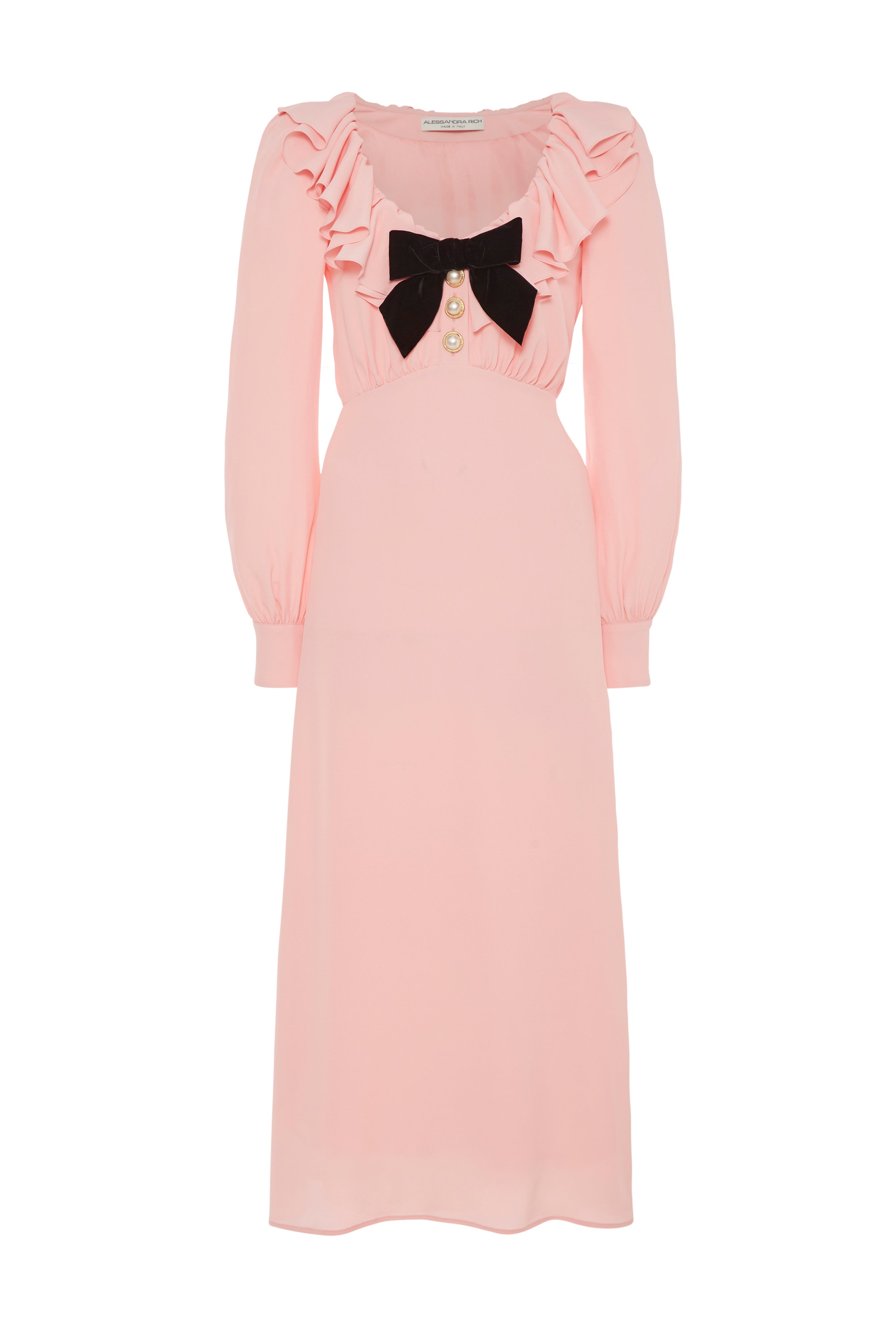 SILK BLEND DRESS WITH VOLANT COLLAR - 1