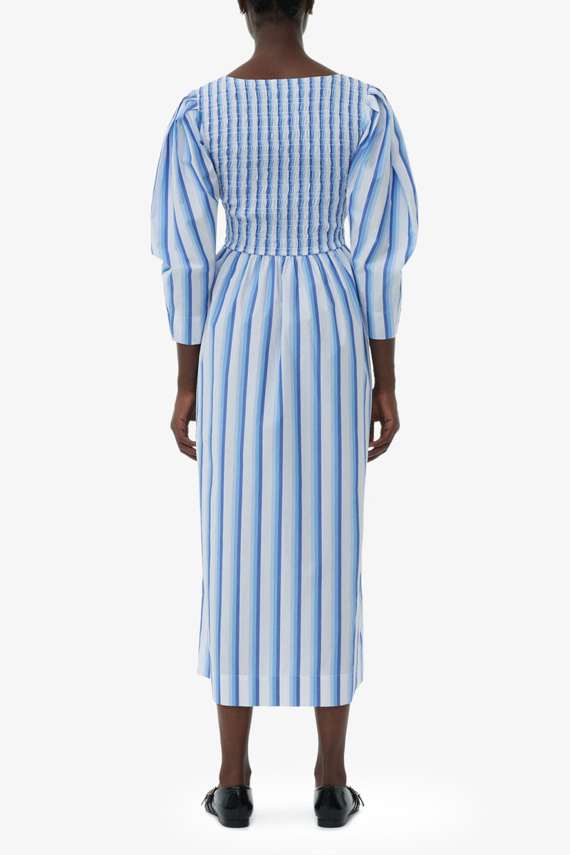 BLUE STRIPED COTTON SMOCK LONG DRESS 5