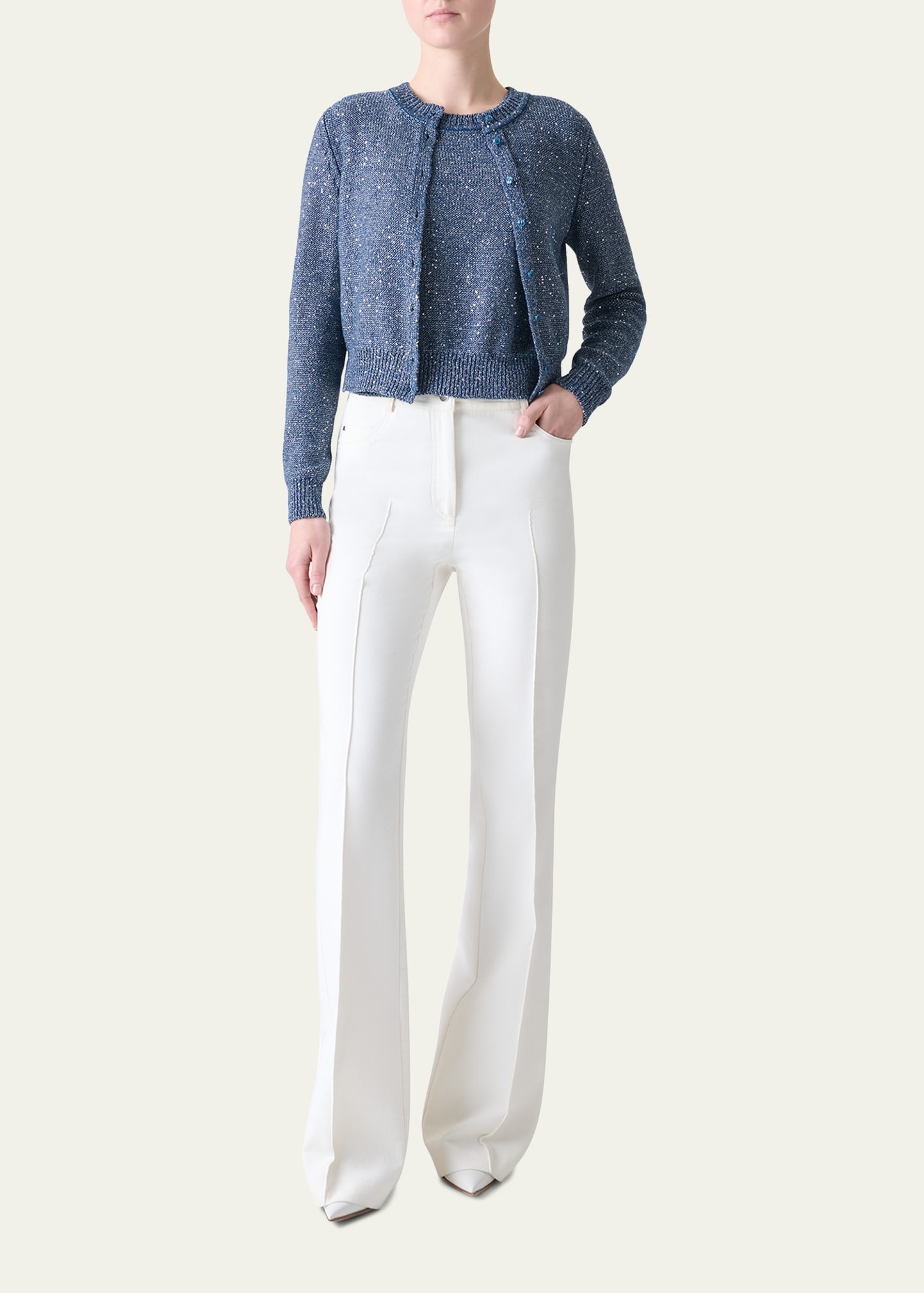 Knit Sequin Button-Front Cardigan - 2