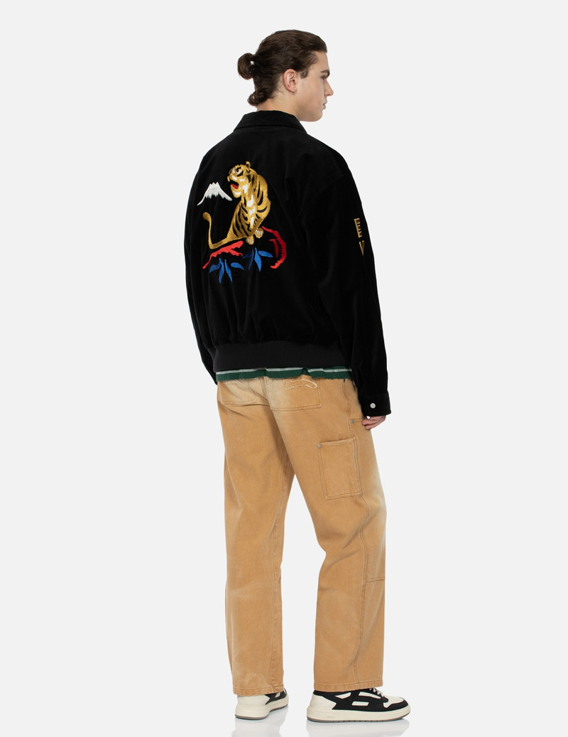 TIGER AND LOGO EMBROIDERY OVERSIZED VELVET BOMBER JACKET 3