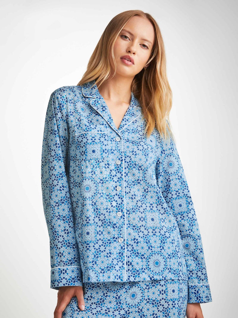 Derek Rose Women's Pyjamas Ledbury 69 Cotton Batiste Blue