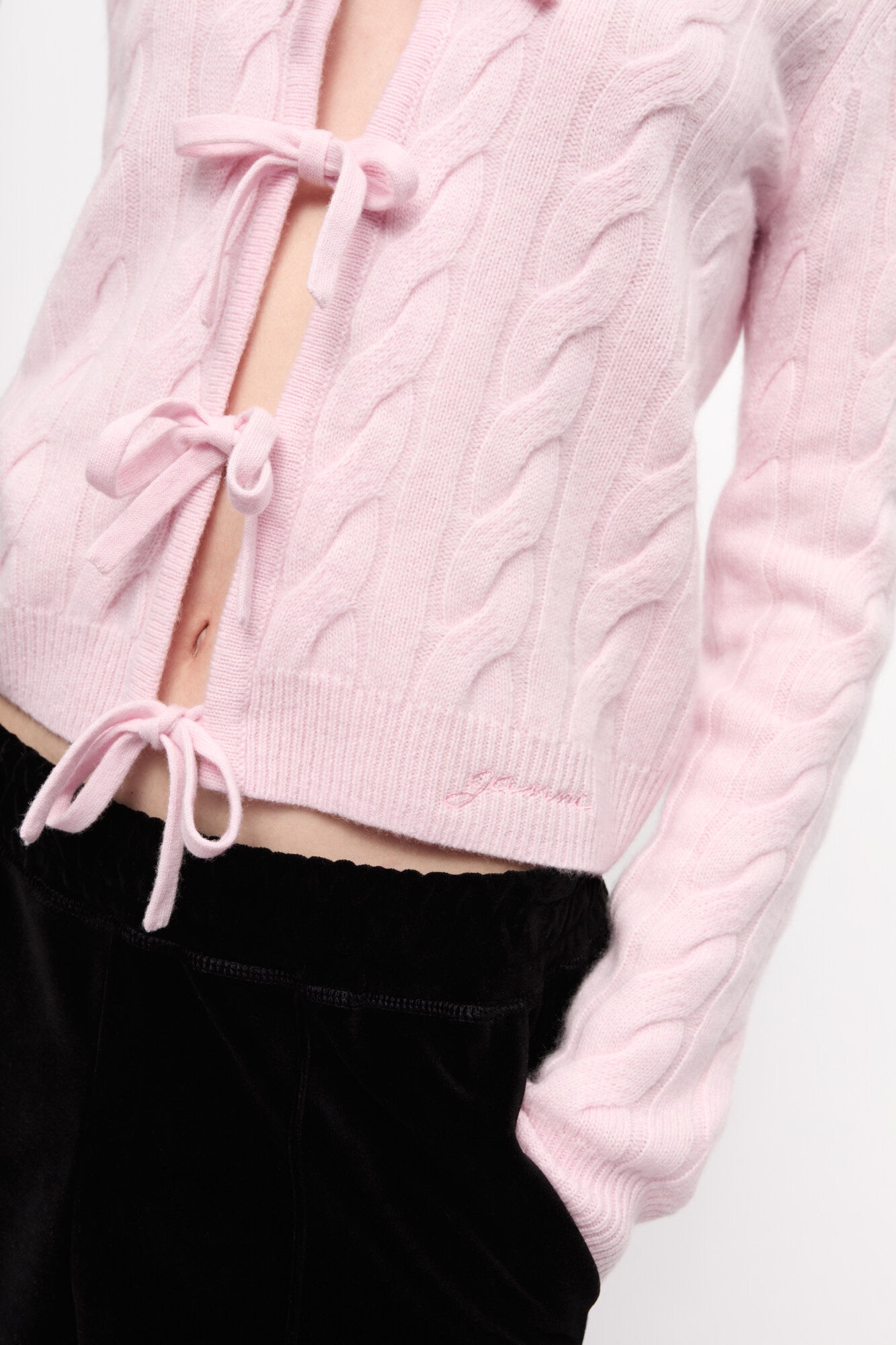 PINK CASHMERE MIX TIE STRING CARDIGAN - 5