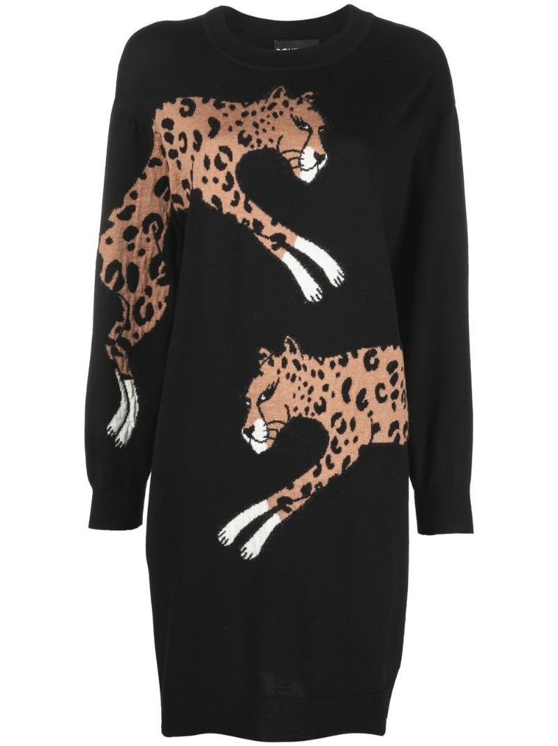 leopard-print knitted jumper dress - 1