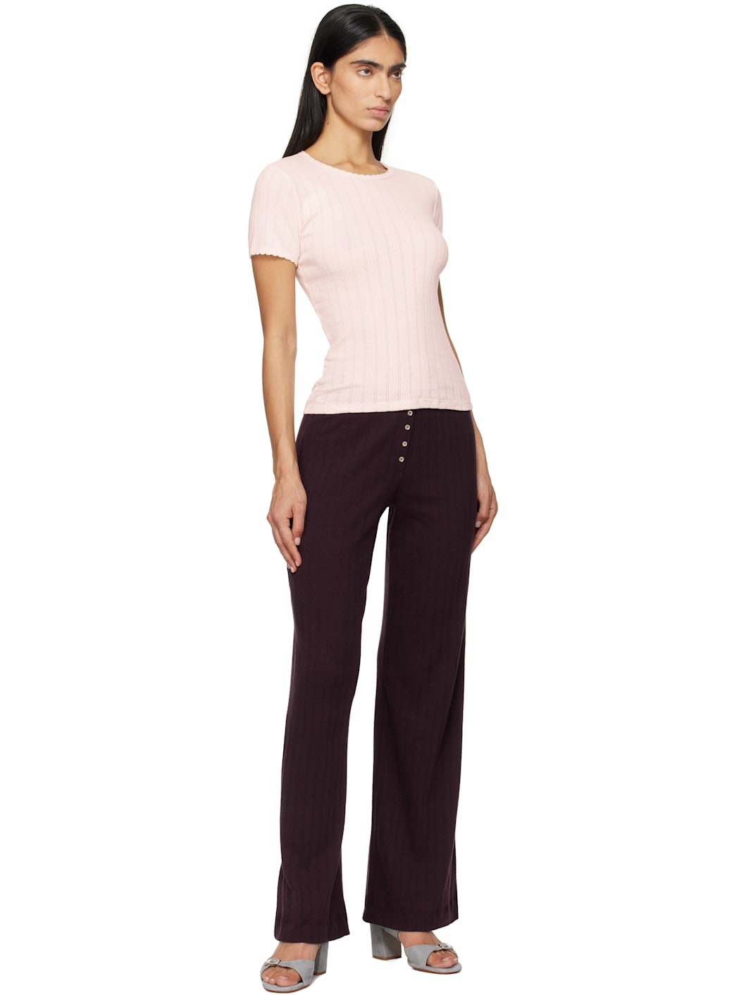 Pink Pointelle Slim Fit T-shirt - 4