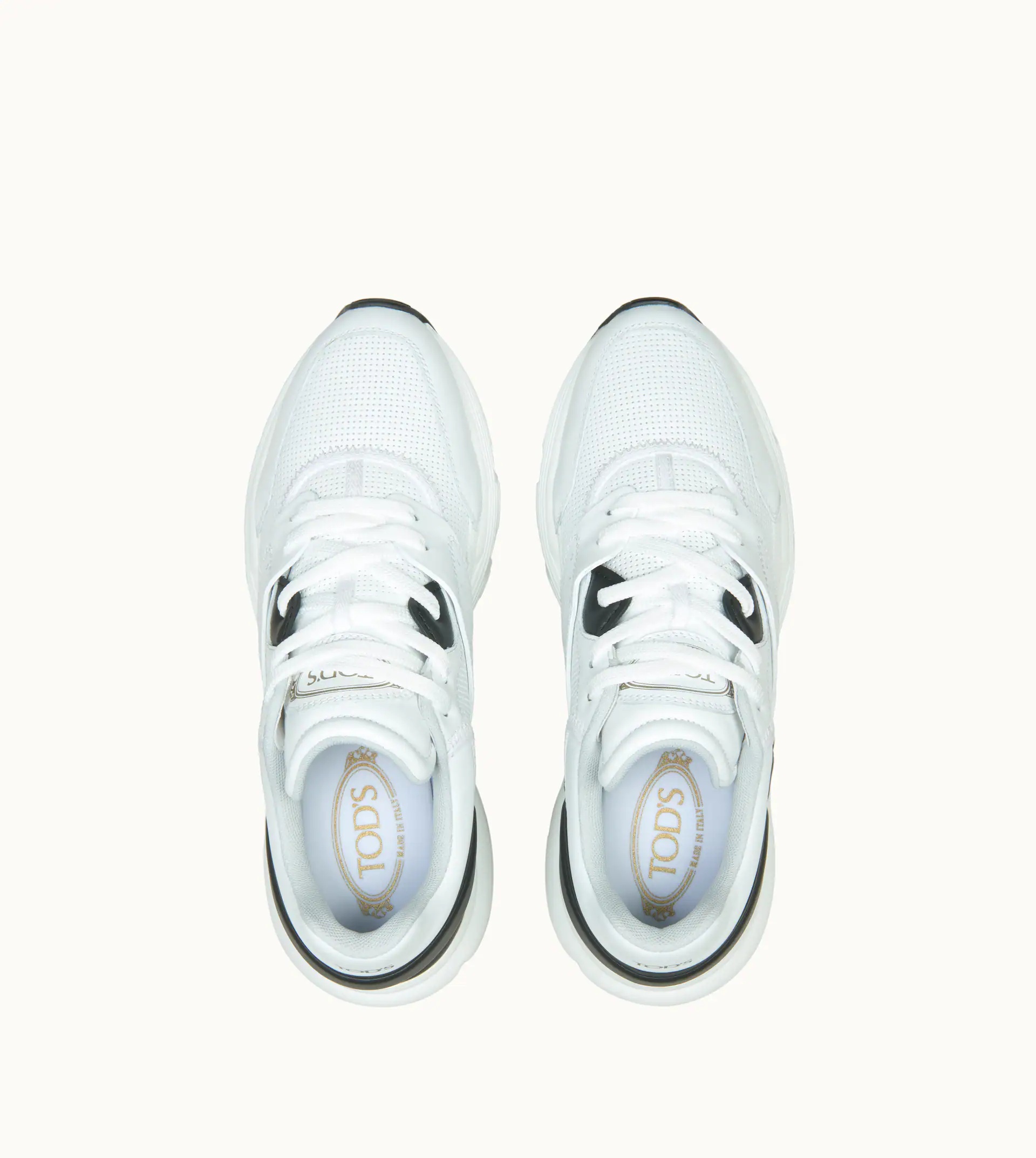 SNEAKERS IN LEATHER AND HIGH-TECH FABRIC - WHITE, BLACK - 2