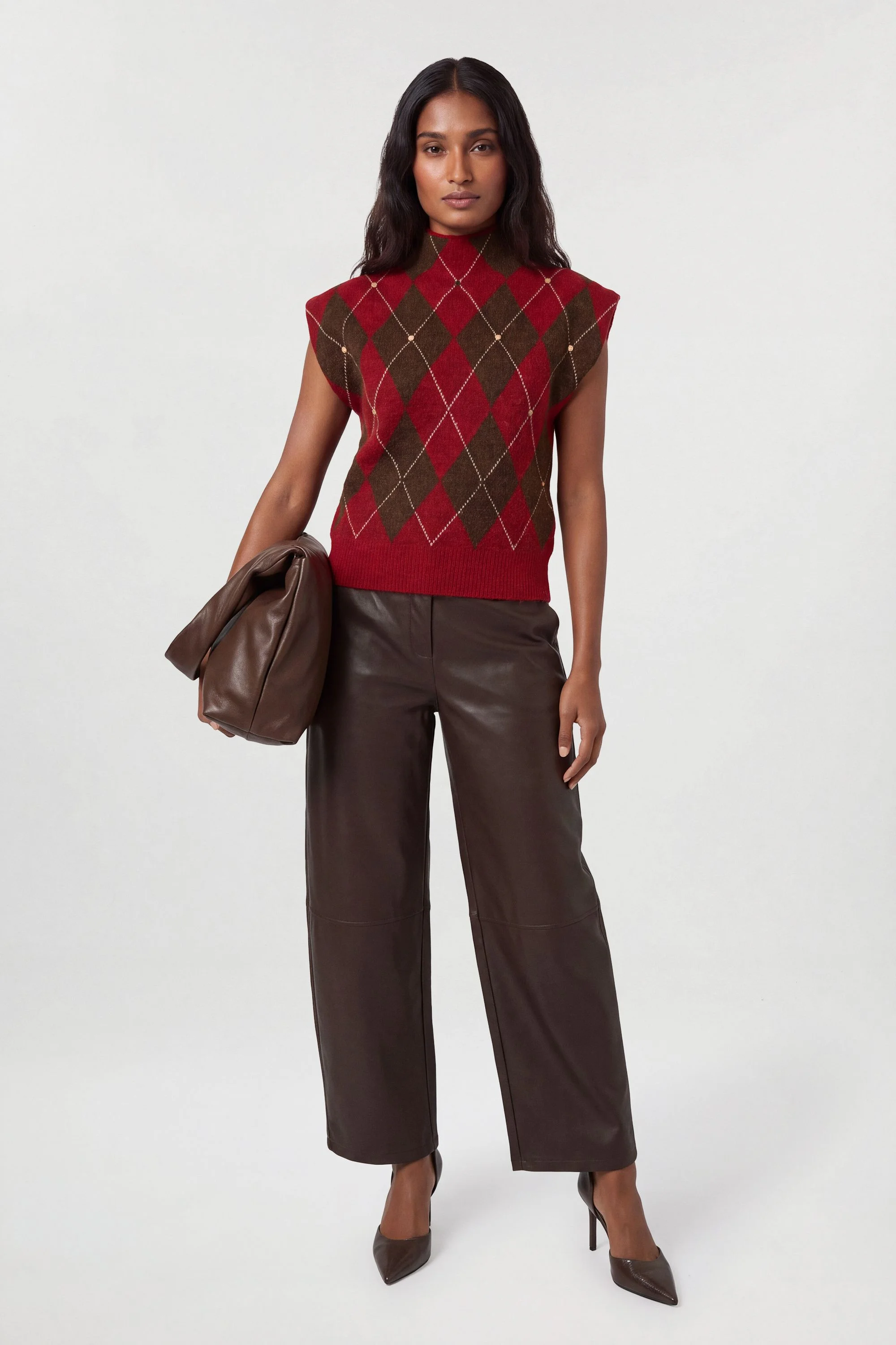 Studded Argyle Wool Blend Cosy Knitted Top - 1