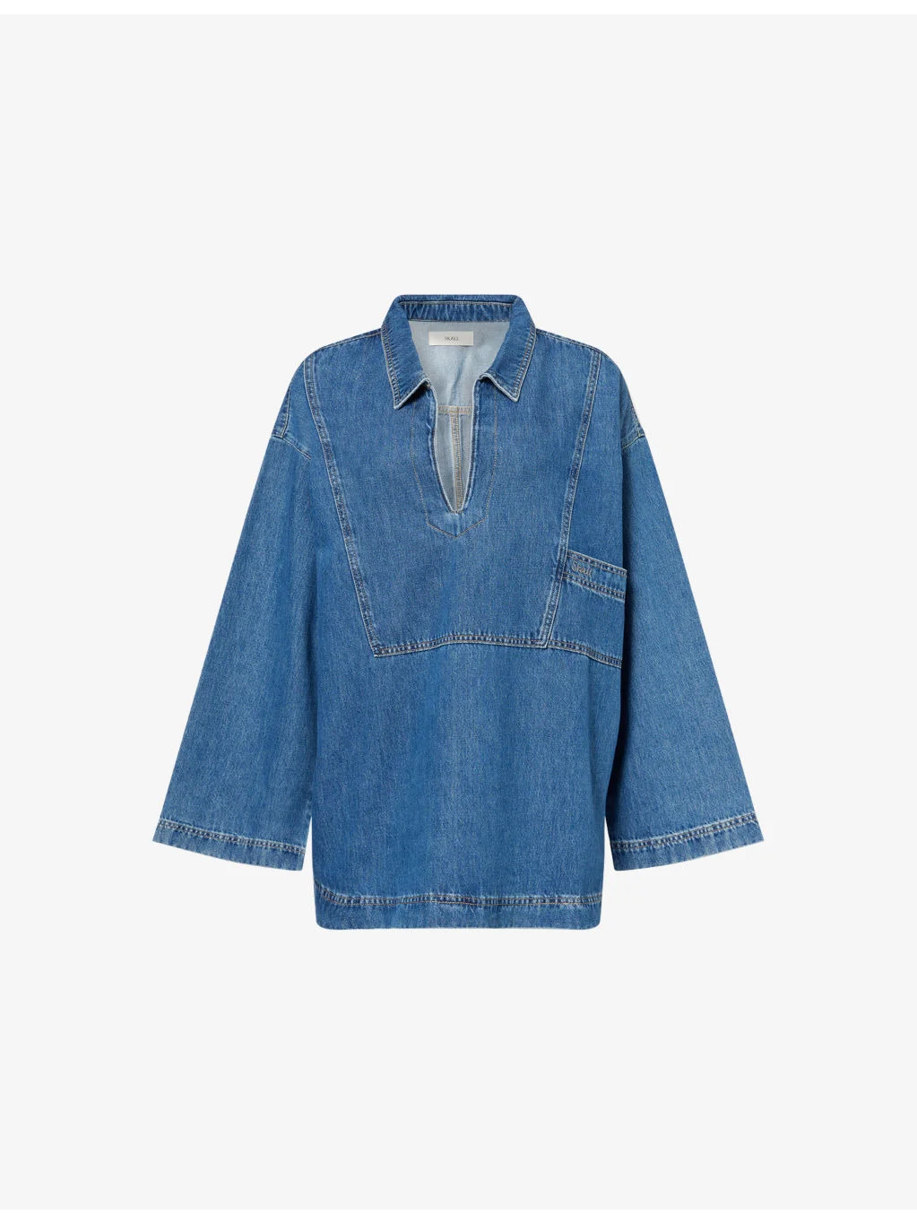 Norma Tunic Open-Neck Cotton Denim Top - 1