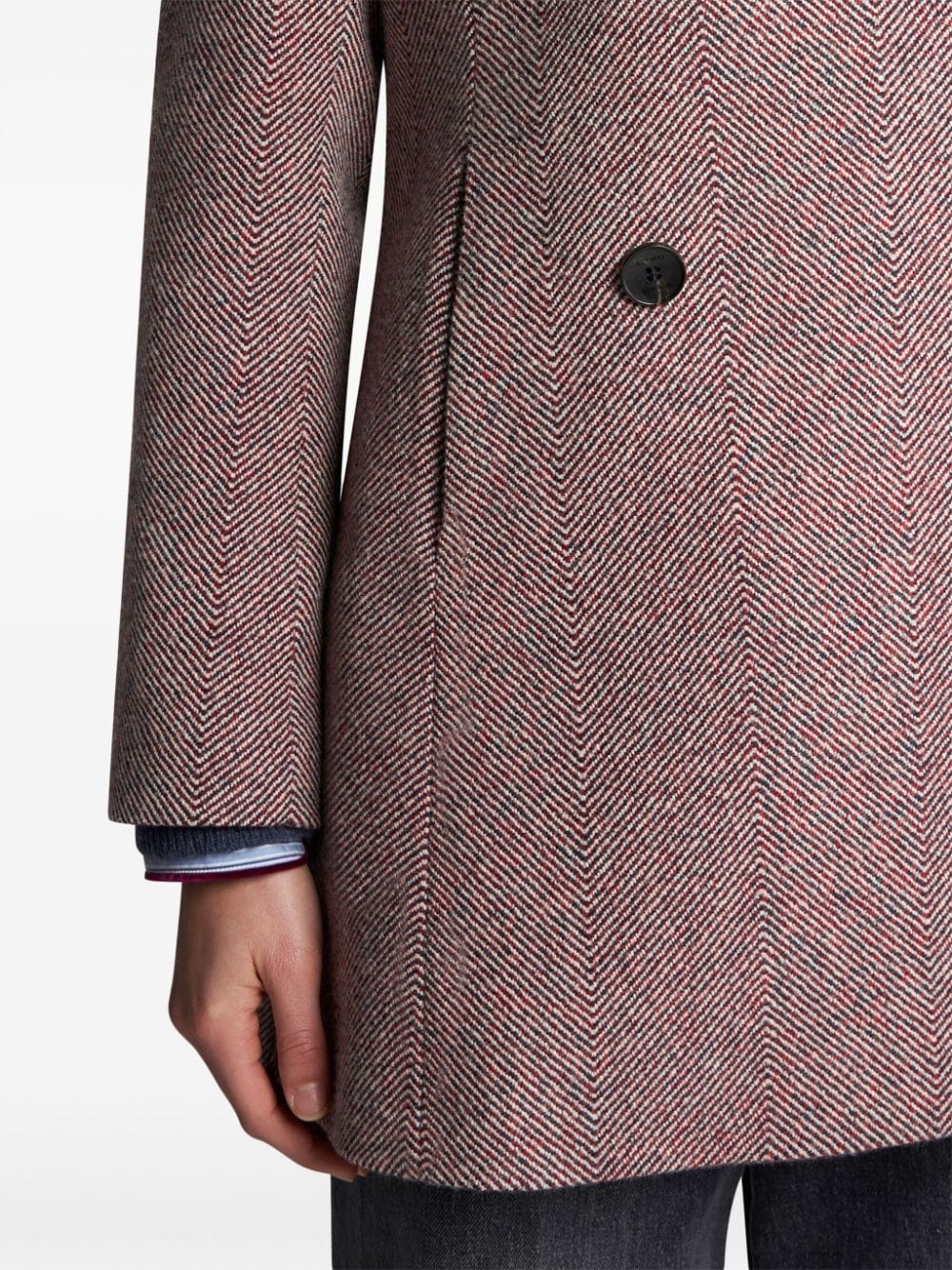 herringbone-pattern double-breasted coat - 4