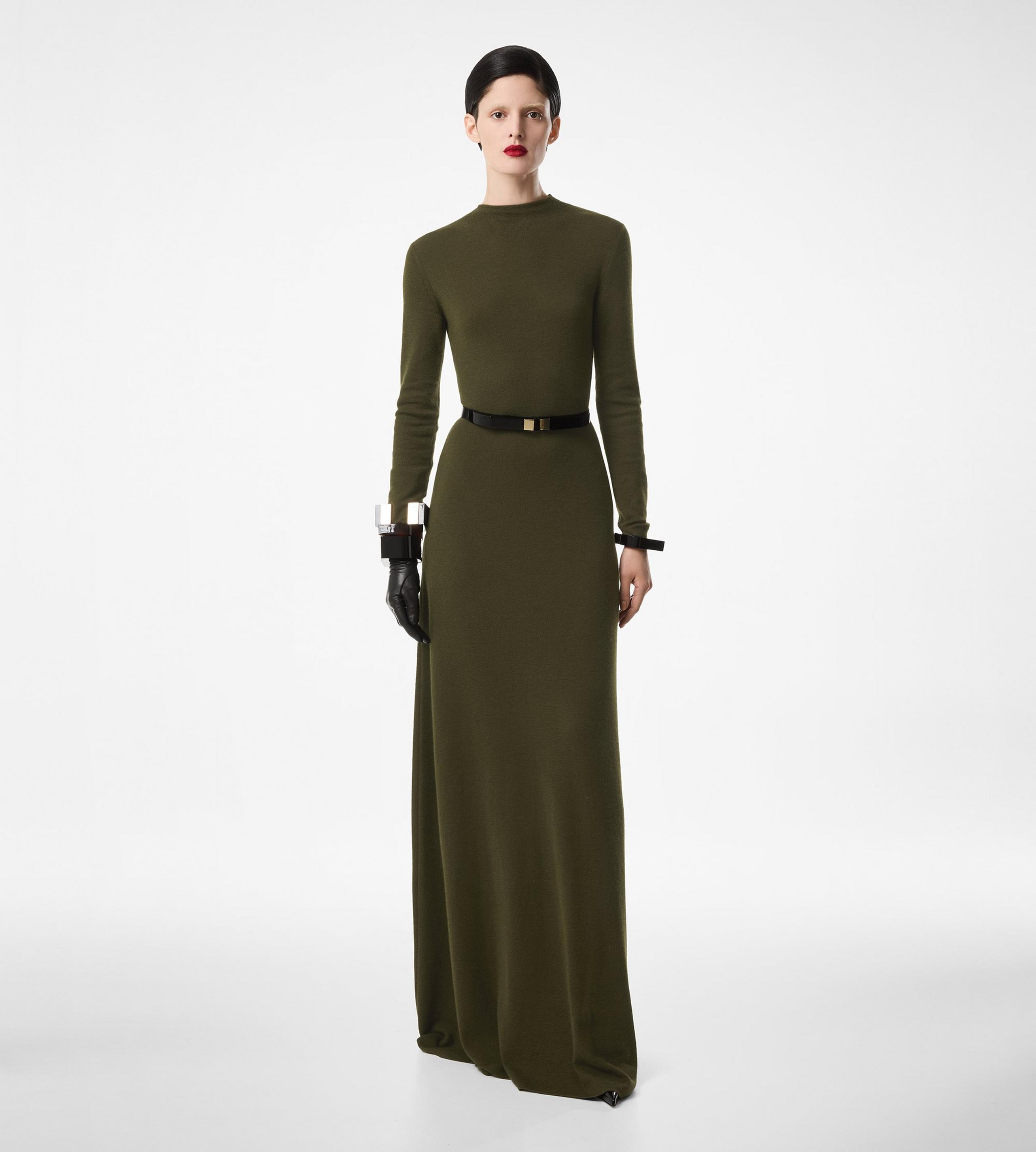 FULL NEEDLE FINE CASHMERE SILK CREWNECK COLUMN DRESS - 2