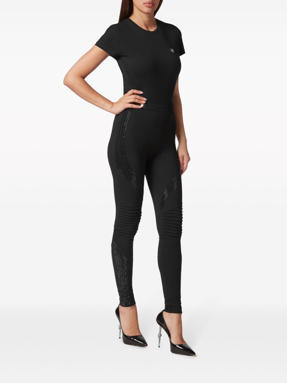 crystal-embellished panelled leggings - 2