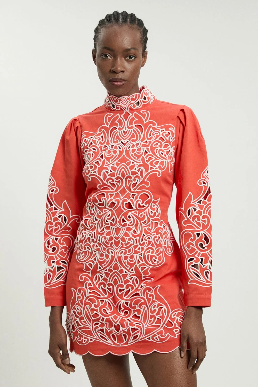 Cotton Cutwork Twill Woven Mini Dress - 1