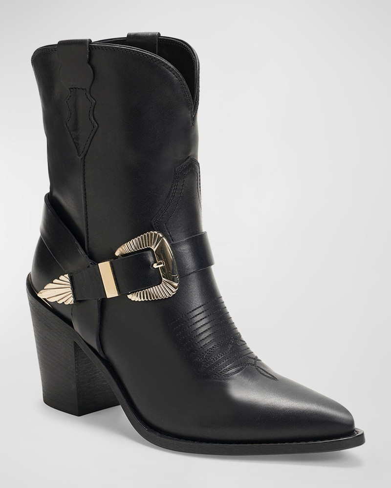 PARTLOW Charlotte Leather Buckle Western Booties outlook
