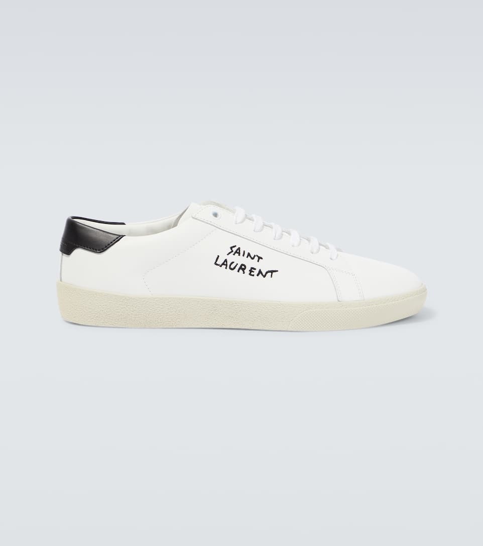 Logo embroidered leather sneakers - 1
