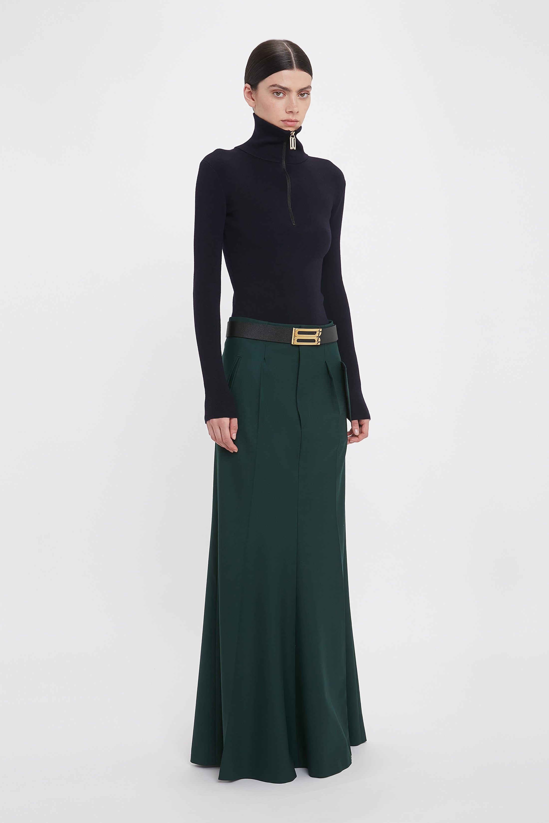 Long Asymmetric Tailored Skirt In Seaweed - 3