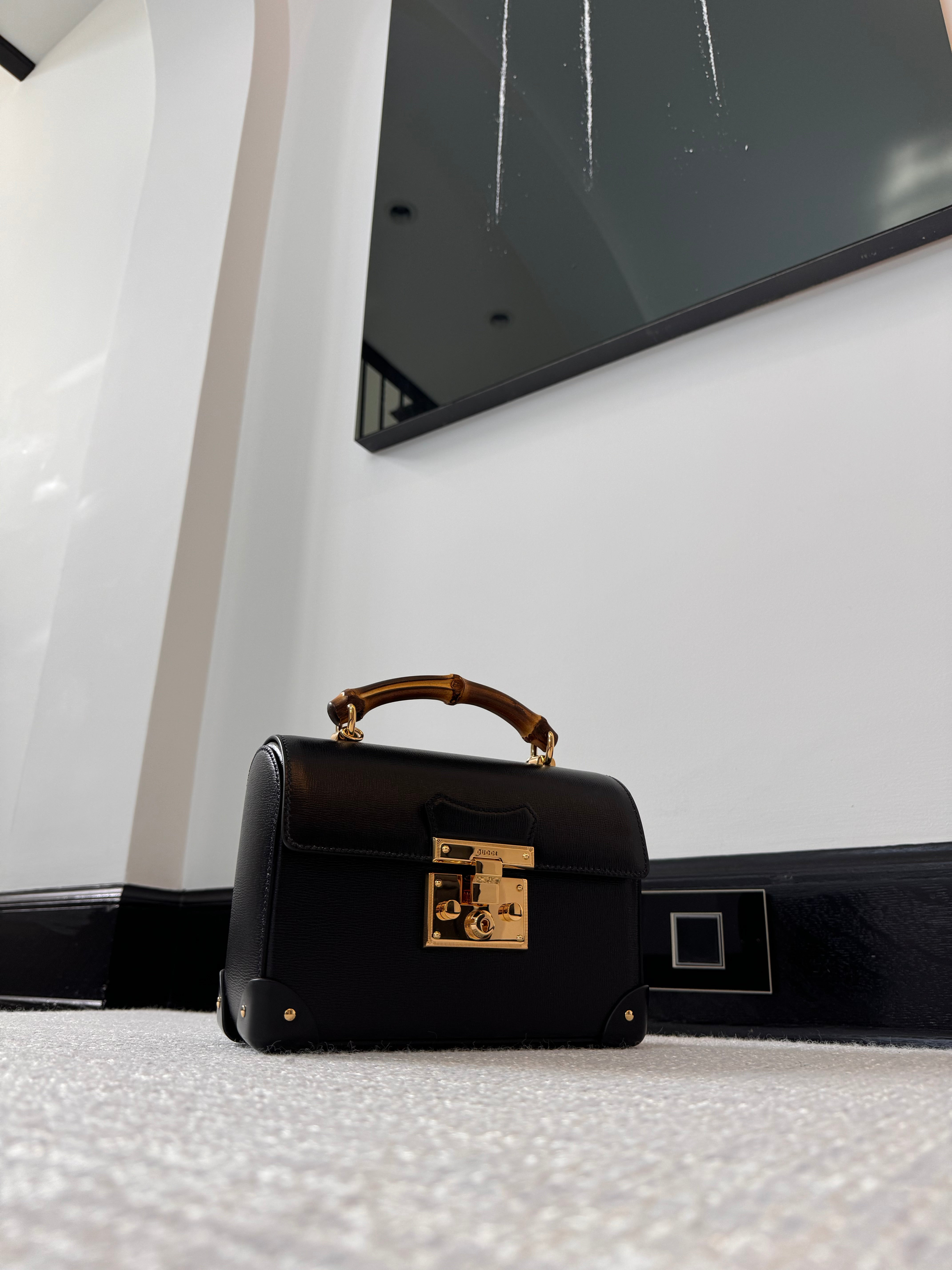 Padlock Small Bamboo Black Shoulder Bag - 5