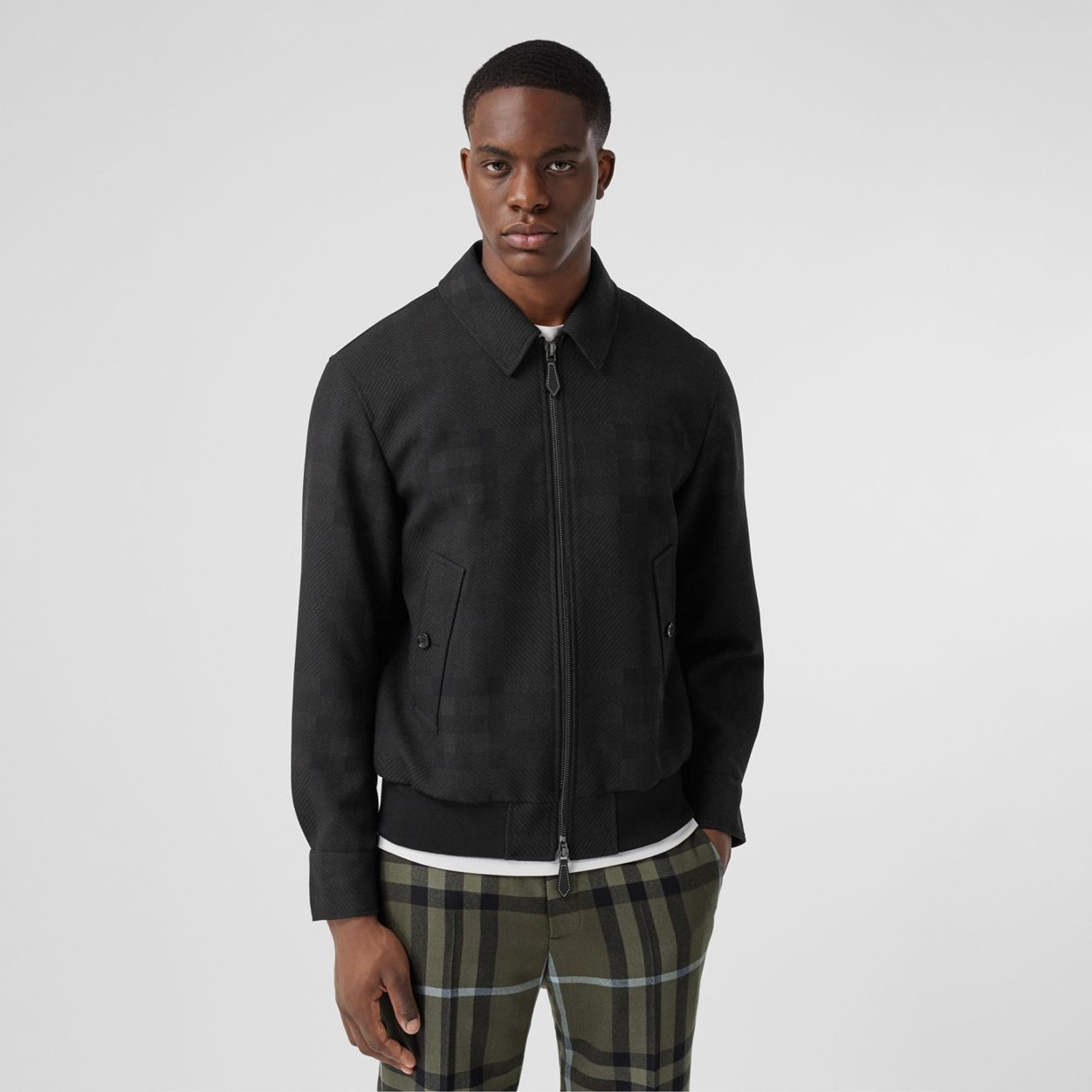 Check Wool Jacquard Harrington Jacket - 6