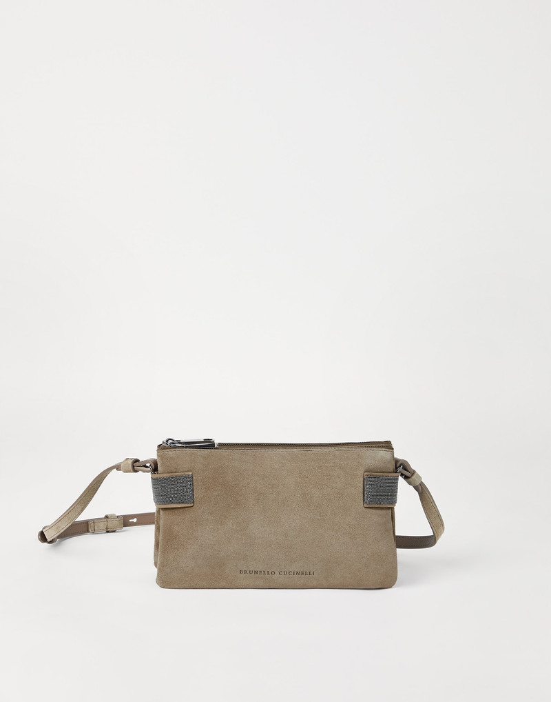 Essence mini shoulder bag in suede with precious bands 1