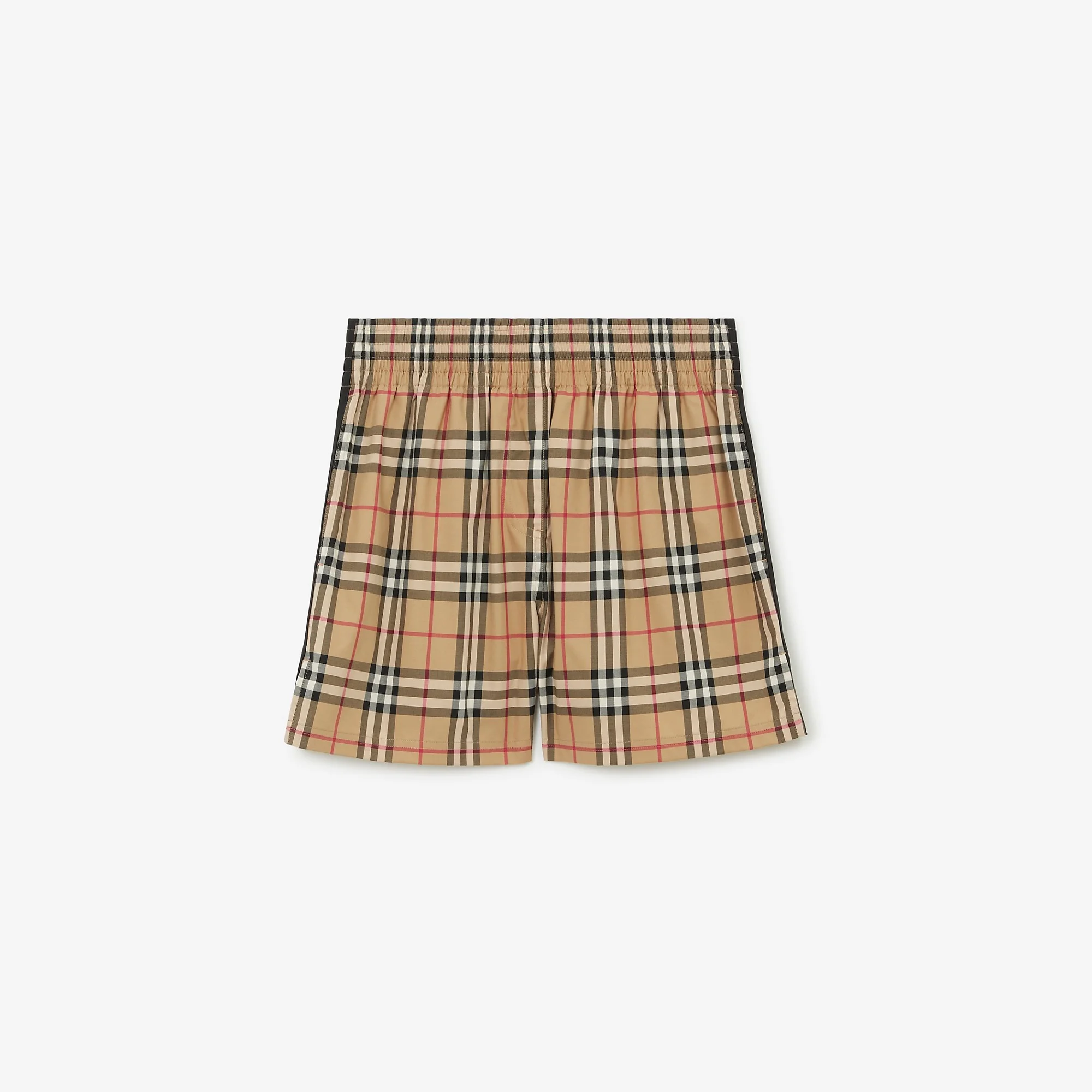 Side Stripe Vintage Check Stretch Cotton Shorts - 1