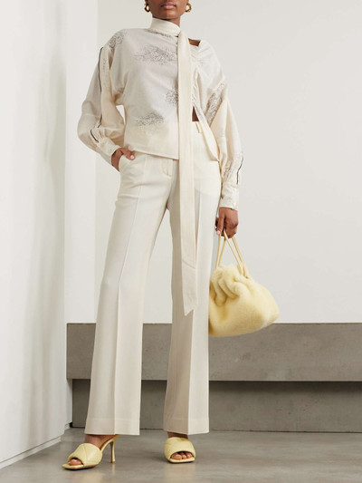 Victoria Beckham Tie-detailed lace-trimmed cotton-blend blouse outlook